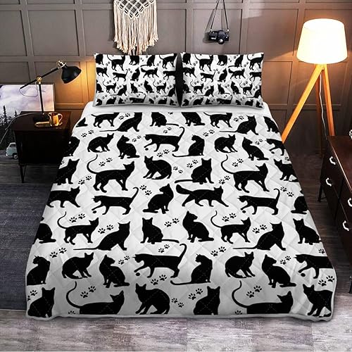 SOULZZZ Edredón de tamaño matrimonial con estampado de patas de gato, bonita colcha de gato para amantes de los gatos, 1 colcha y 2 fundas de
