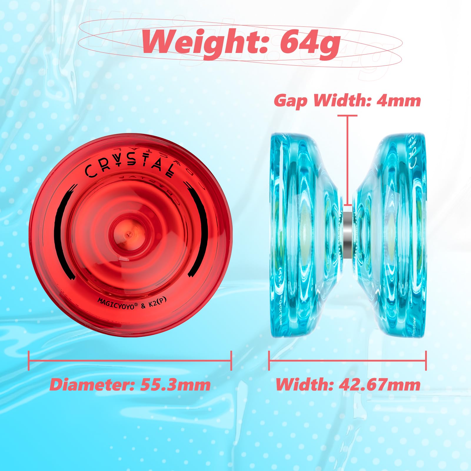 Yoyo réactif pour enfants débutants, Yoyo K2 Crystal insensible pour les tours de doigts, jeu intermédiaire 12 cordes Yoyo outil de roulement étui de rangement Yoyo (rouge bleu