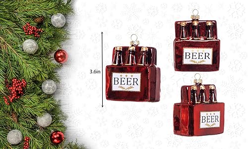 Miniatura 3 de Paquete de 2 adornos de cerveza de vidrio soplado a mano para árbol de Navidad, vidrio pintado a mano, paquete de 6 adornos de cerveza y adorno para