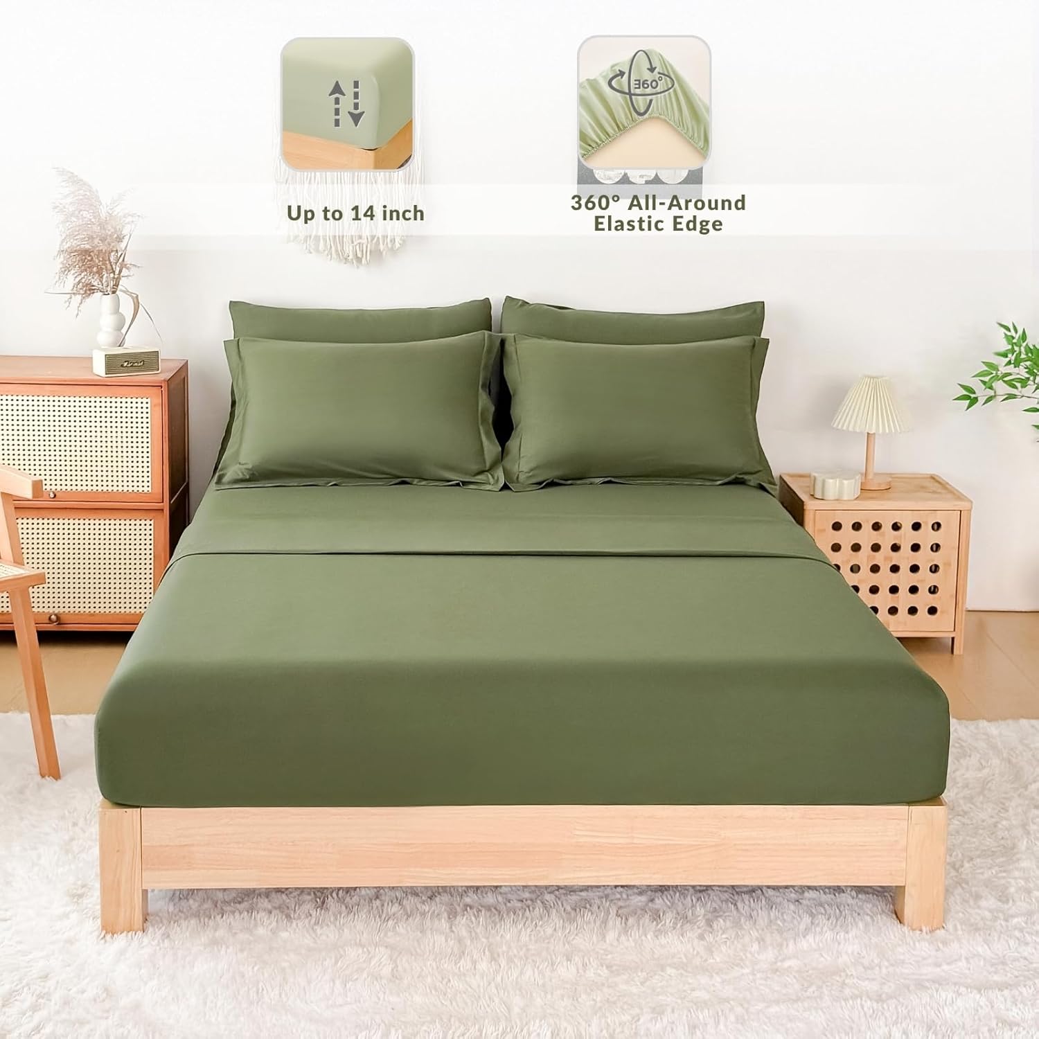 Twin/Twin XL Comforter Duvet Cover Set Olive Green - 7-Piece Bed in a Bag, Festive Gift Double Brushed Micorfiber All-Season Soft Bedding with Sheets & Envelope Pillowcases (68"x88",Twin)