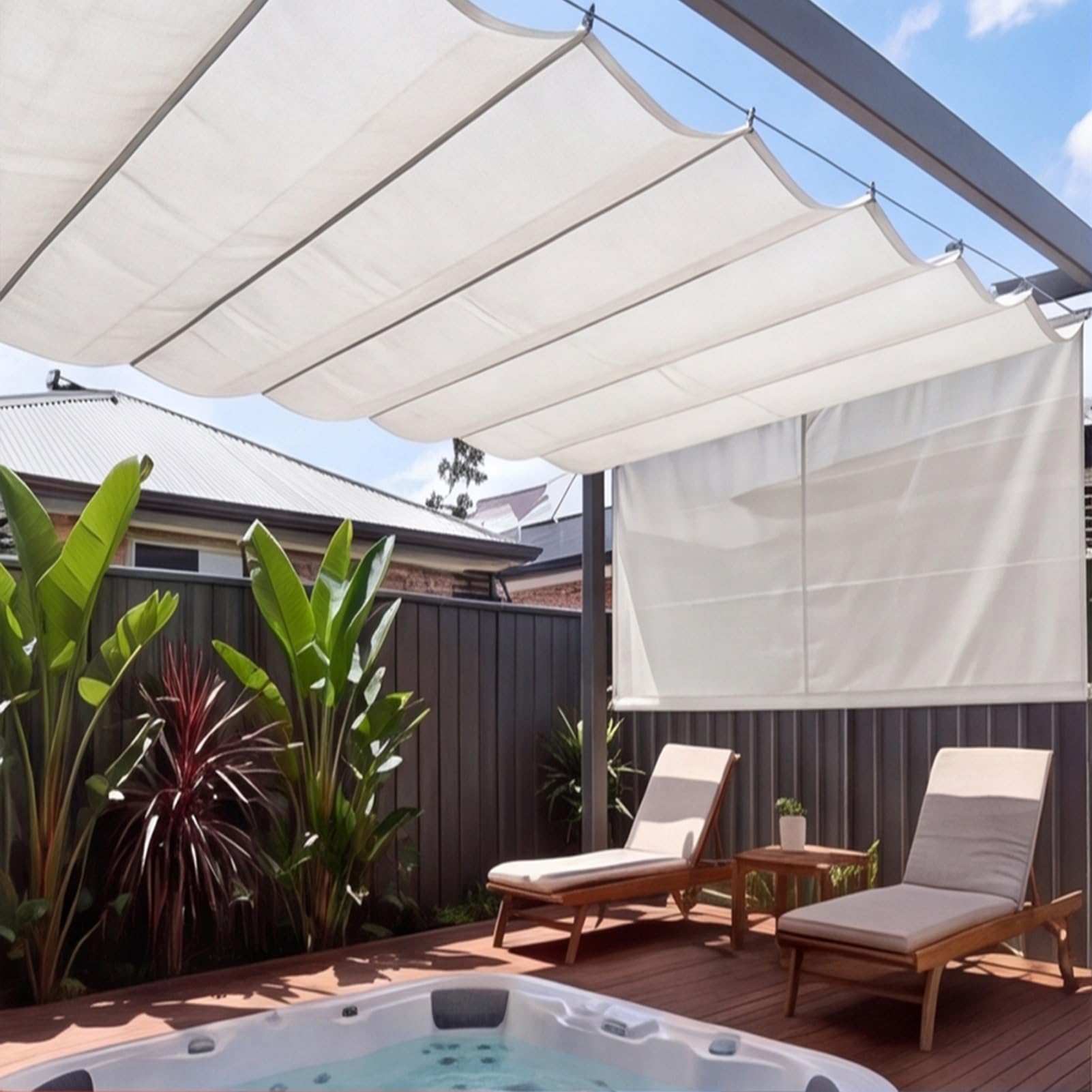 Voile d'ombrage vague pour terrasse bâche blanche imperméable