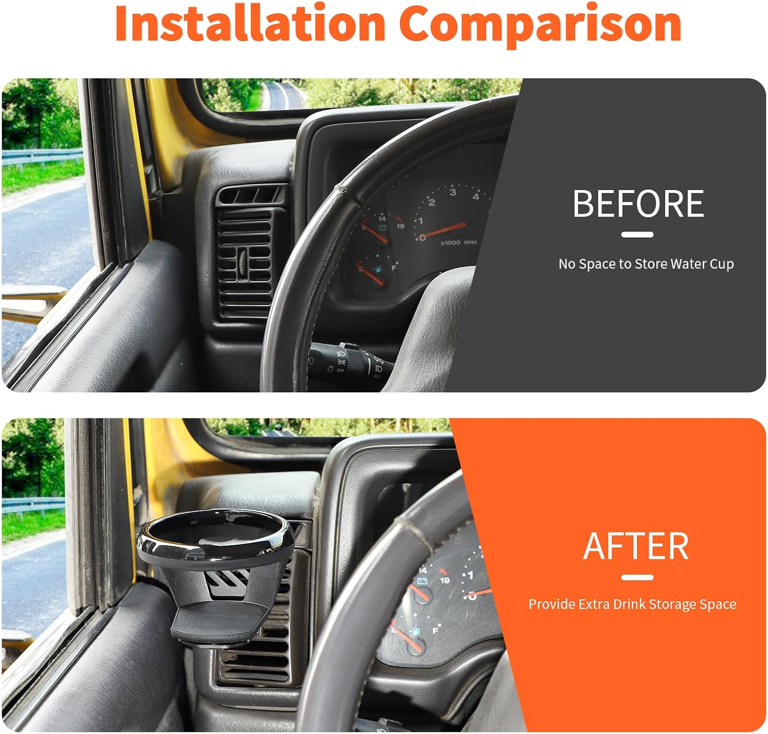 Center Console Cup Holder Expander Fit for 1997-2006 Jeep Wrangler TJ, Mounted Drink Holders(Left Black)