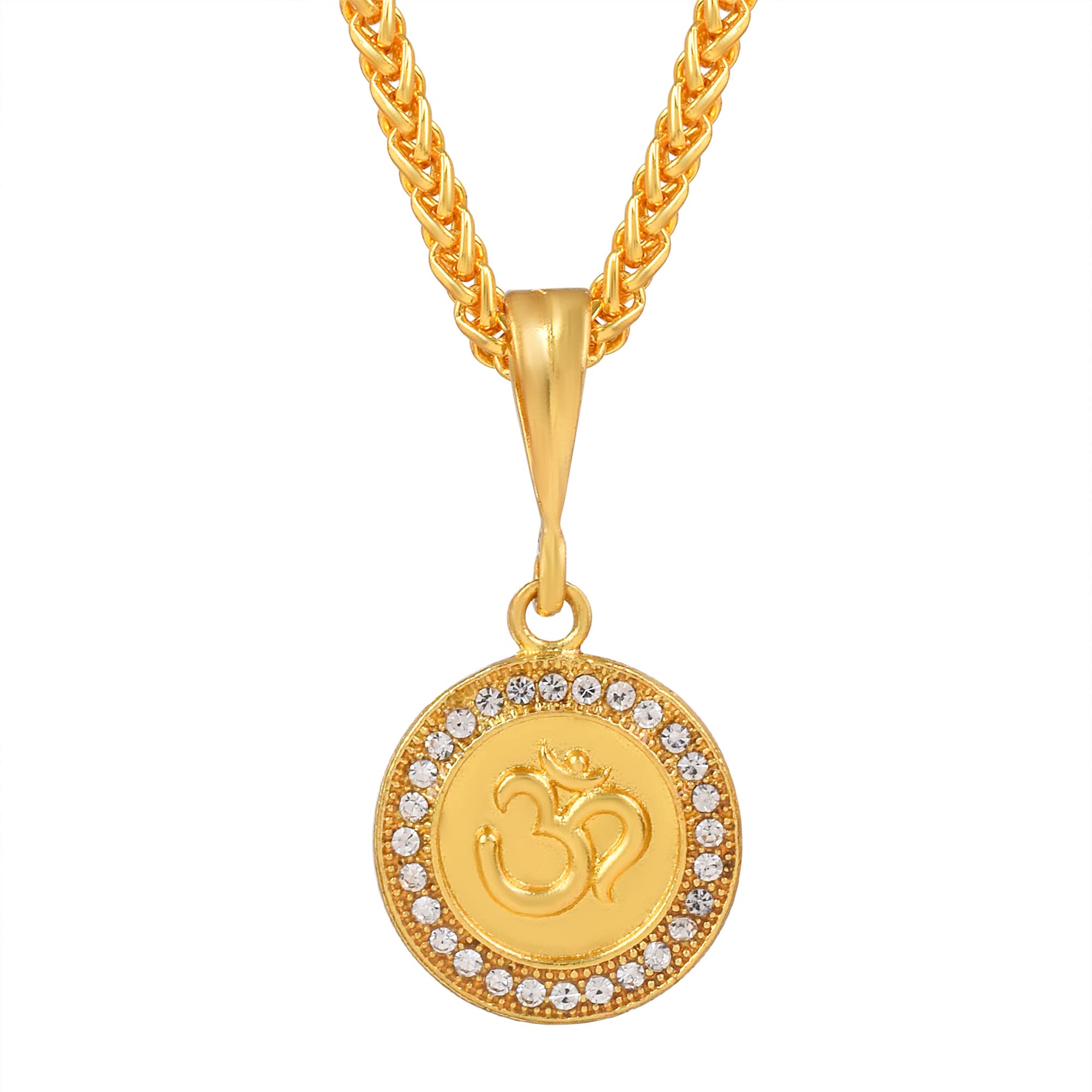 dulci Gold Plated Brass Round Diamond Om Pendant Necklace Jewellery for Men Women Boys Girls Ideal for Gifting-picture-20
