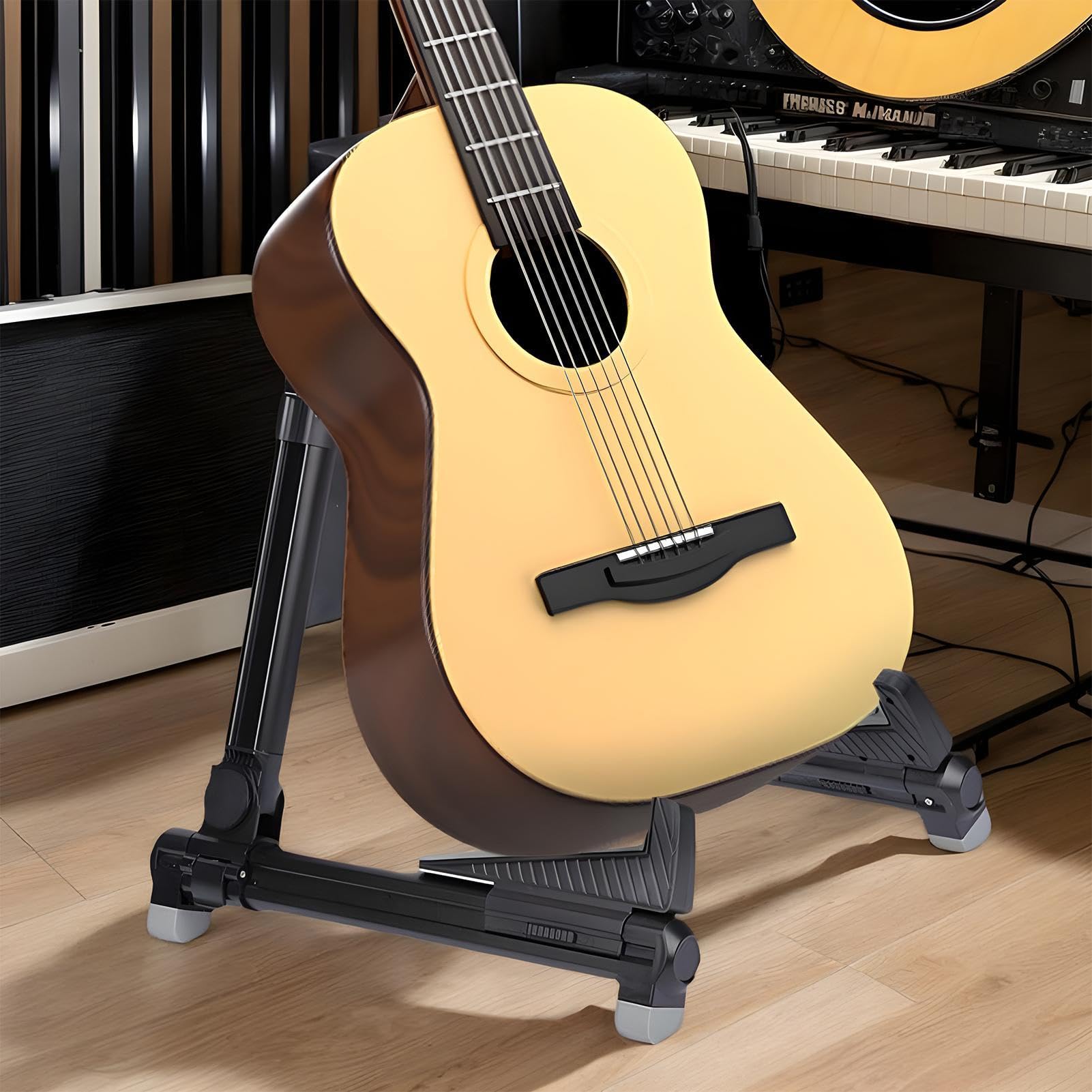Soporte de guitarra con de A, soporte plegable ajustable para instrumentos eléctricos y acústicos, accesorios de instrumento de cuerda, soporte estable para guitarra de piso para escuela