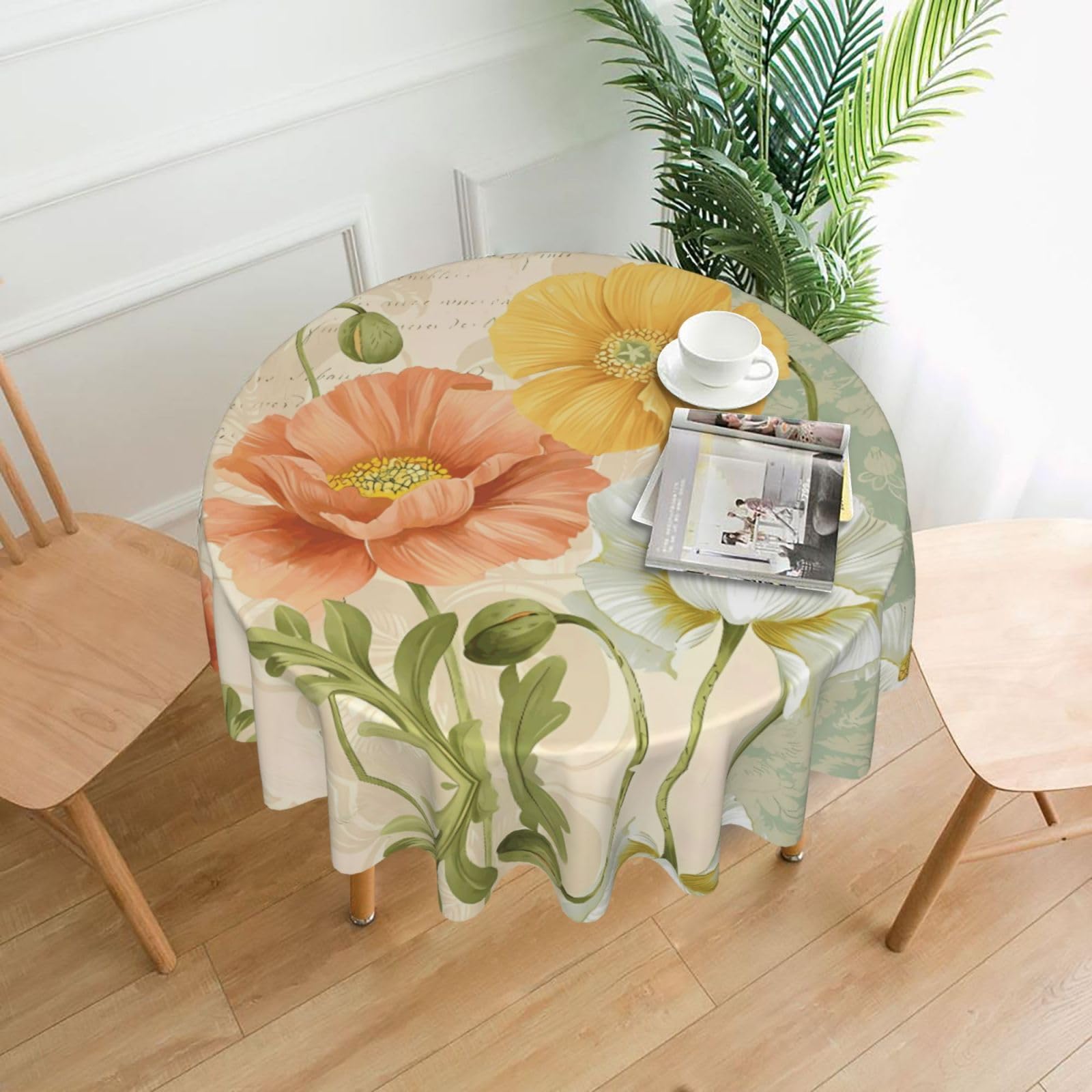 YYHWHJDE Pastel Poppies Prints Round Decorative Tablecloth 60in – Elevate Your Dining Space with this Elegant Throw for Everyday Charm & Special Occasions