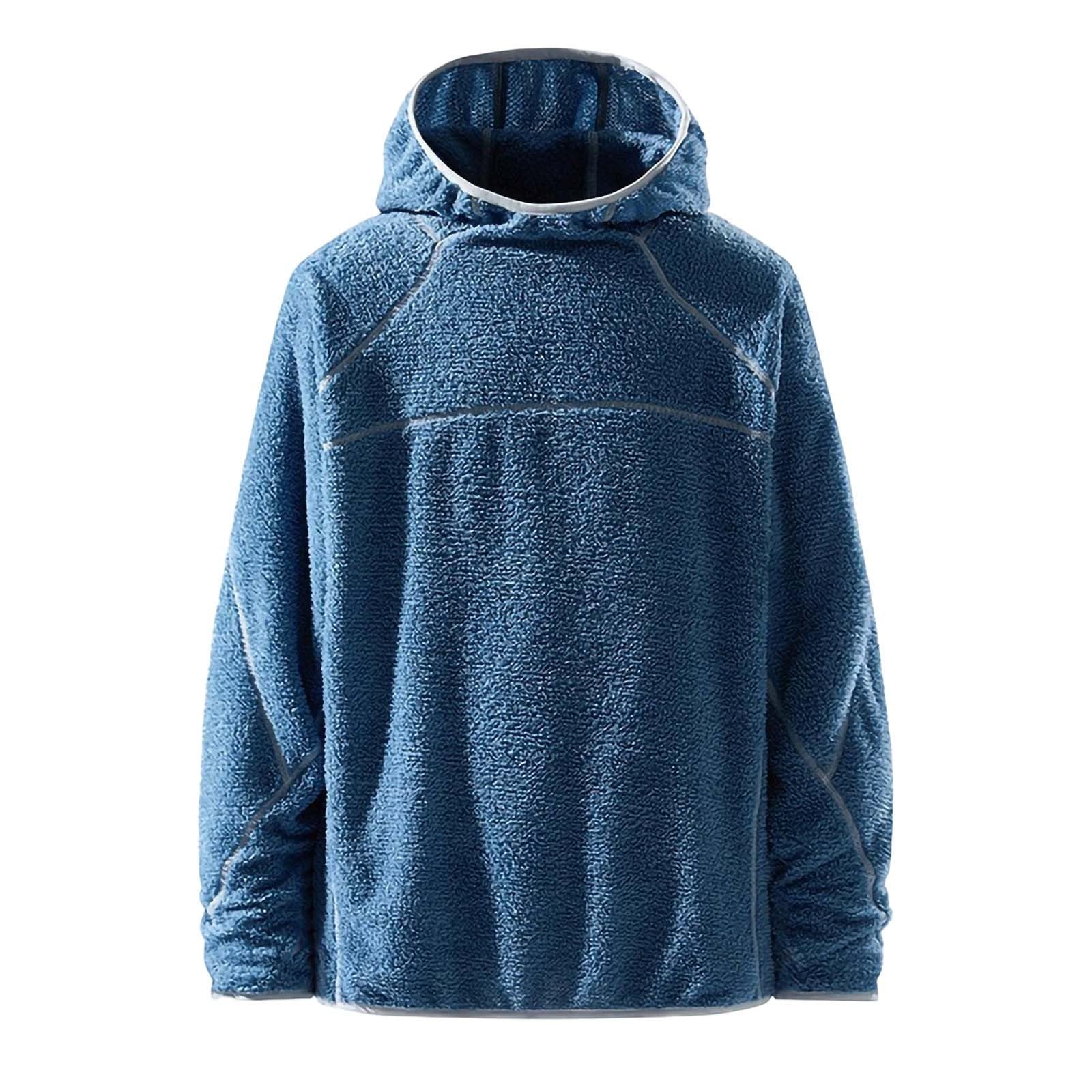 Fleecepullover Herren Winter Sweatshirt Dicke Fleece Hoodie Teddyfleece Thermo Hoody Doppelseitige Fleece Pullover Warm Plüsch Herrenpullover Oversize Winterpullover Freizeit Kapuzenpullover S-XXL