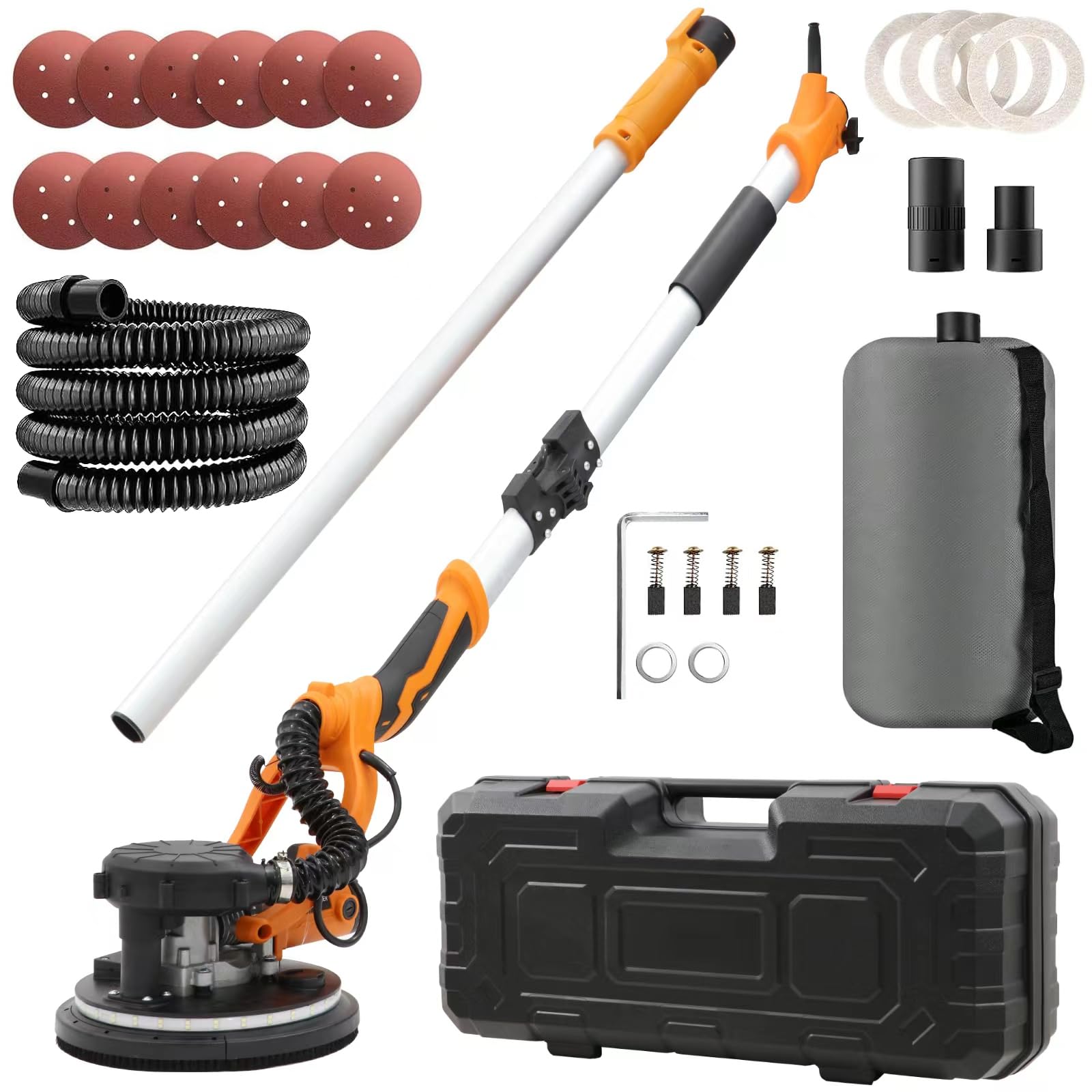 Drywall Sander 1250W,11.5A Electric Drywall Sander with Vacuum,with 12 PCS Sanding Discs, 5 Variable Speed, Xtension Handle,LED Light,Variable Speed 500-1800RPM