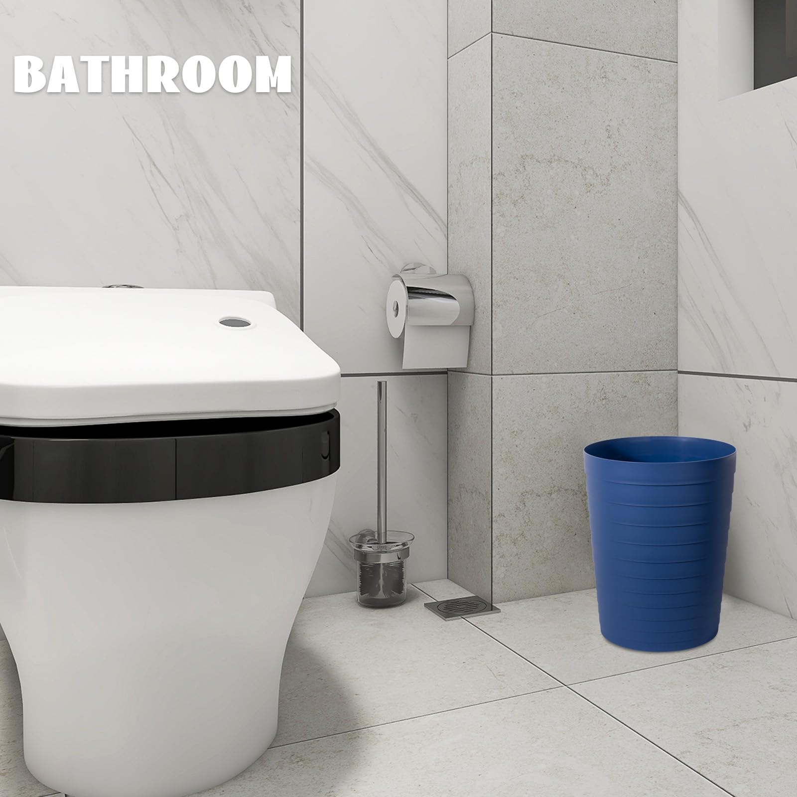 UUJOLY Small Bathroom Trash Can Wastebasket, Plastic Garbage Bin Container Basket for Bathrooms, Laundry Room, Kitchens, Offices, Kids Rooms, Dorms, Navy Blue, 1.8 Gallon