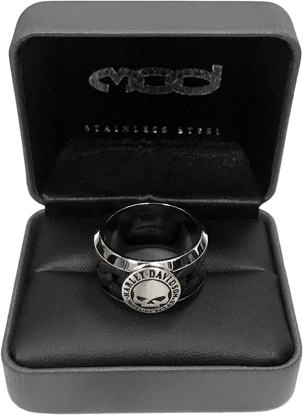 Harley-Davidson Men's Black Steel Chain Willie G Skull H-D Ring HSR0030