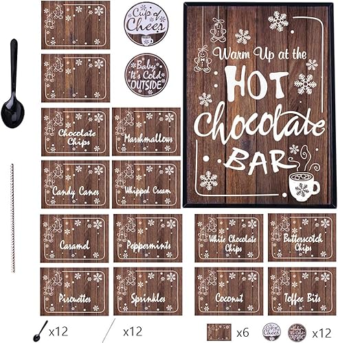 Miniatura 5 de FaCraft Kit de barra de chocolate caliente, suministros de lujo, etiquetas de letrero, tarjetas de mesa, cucharas y pajitas para vacaciones,