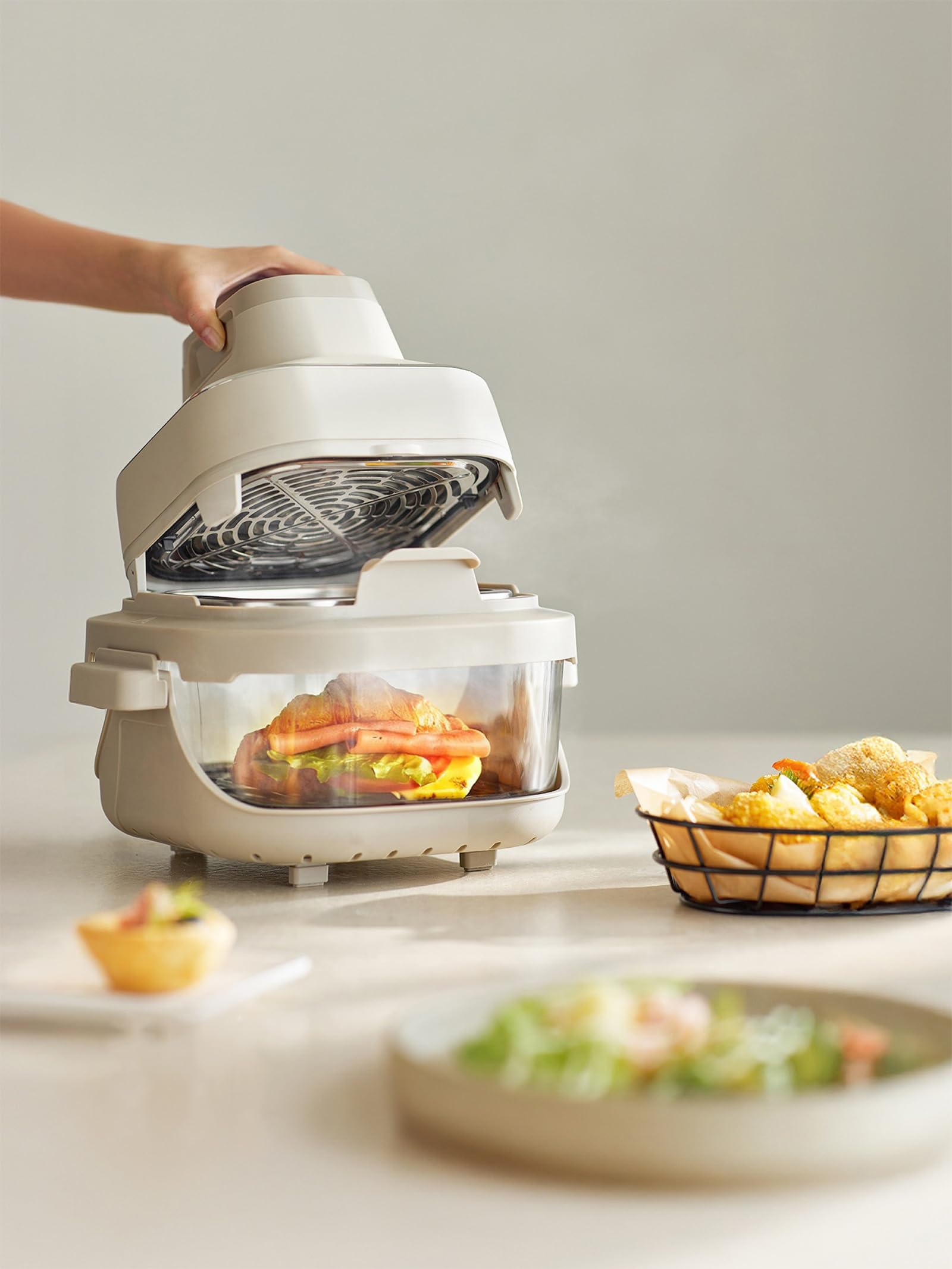 Freidora De Aire Visible Doble Cesta Todo Vidrio Cabezal Control Desmontable Cero Revestimiento Ollas Intercambiables Multifunción Saludable Aparato Eléctrico para Cocina Hogar Diario,B