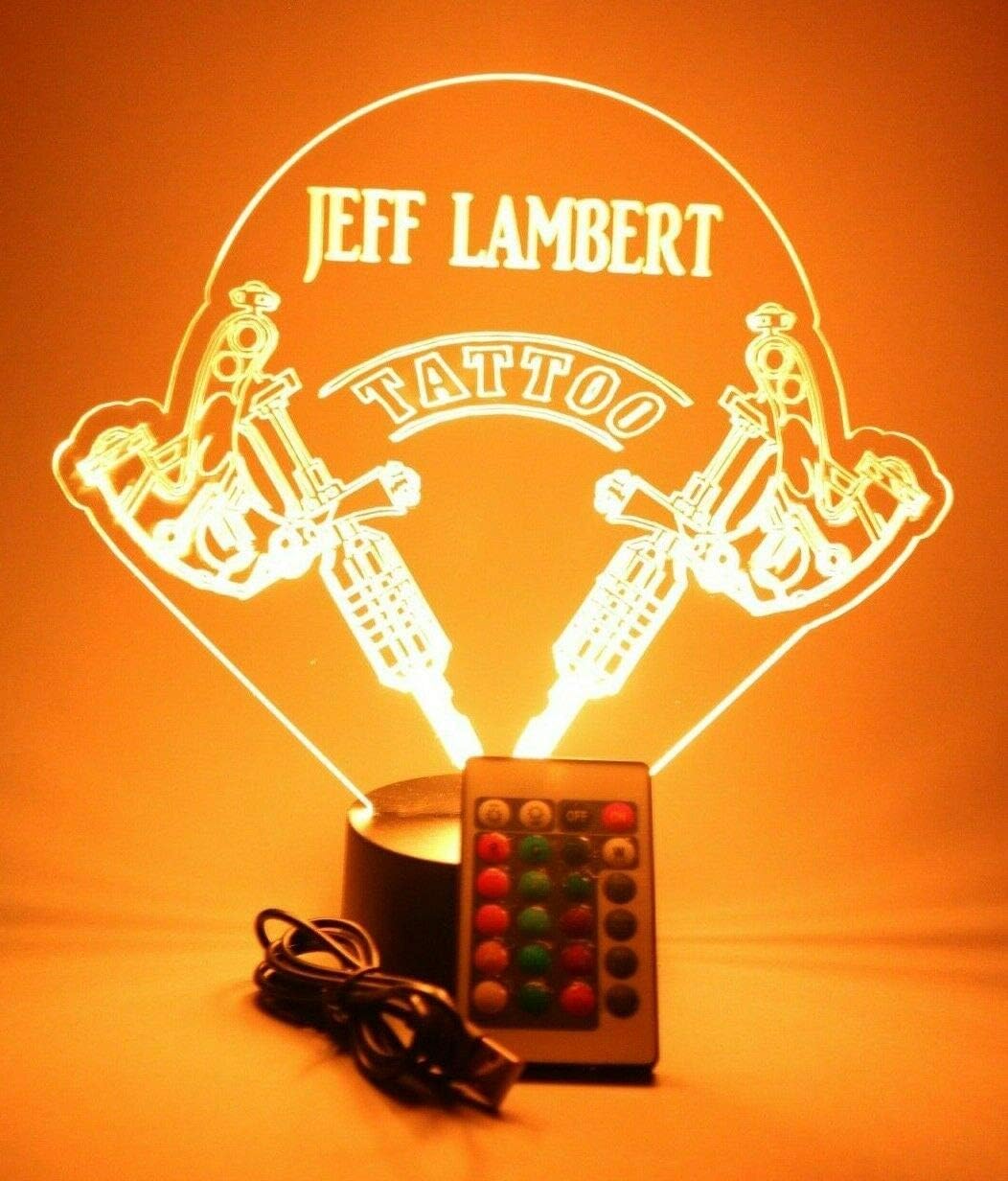 MIRROR MANIA Tattoo Artist Shop Body Art Ink Studio Gift Night Light Up LED Free Engraved Custom Name Personalized Desk Table Lamp Room Decor, with Remote, 16 Color Options, It's Wow, Great Gift