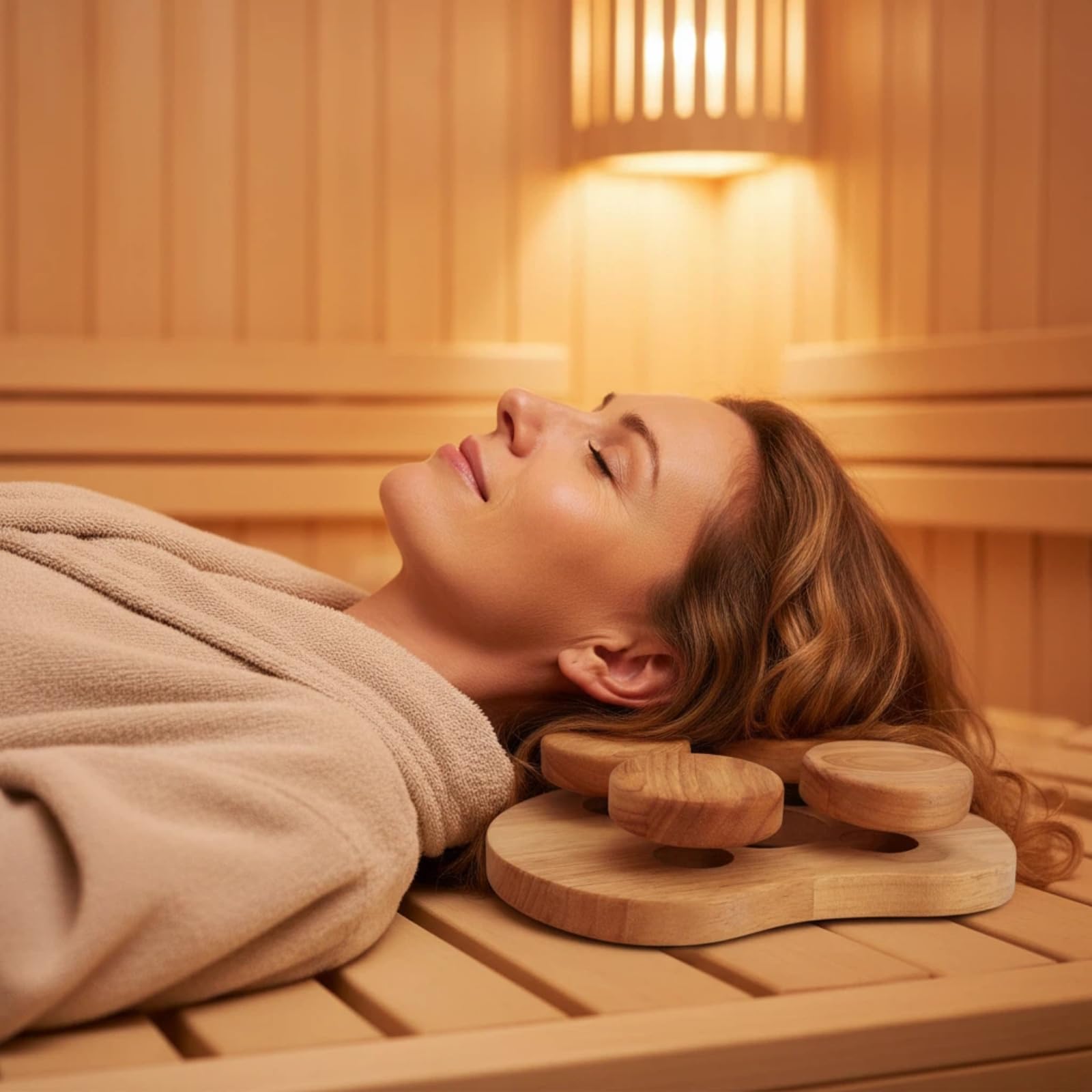 Generico Poggiatesta per Sauna in Legno con Disco Rotante, Cuscino cervicale per Sauna in Legno a Quattro Punti, Supporto per la Testa e Cuscino per Il Collo per alleviare Il Dolore a Collo e Spalle.