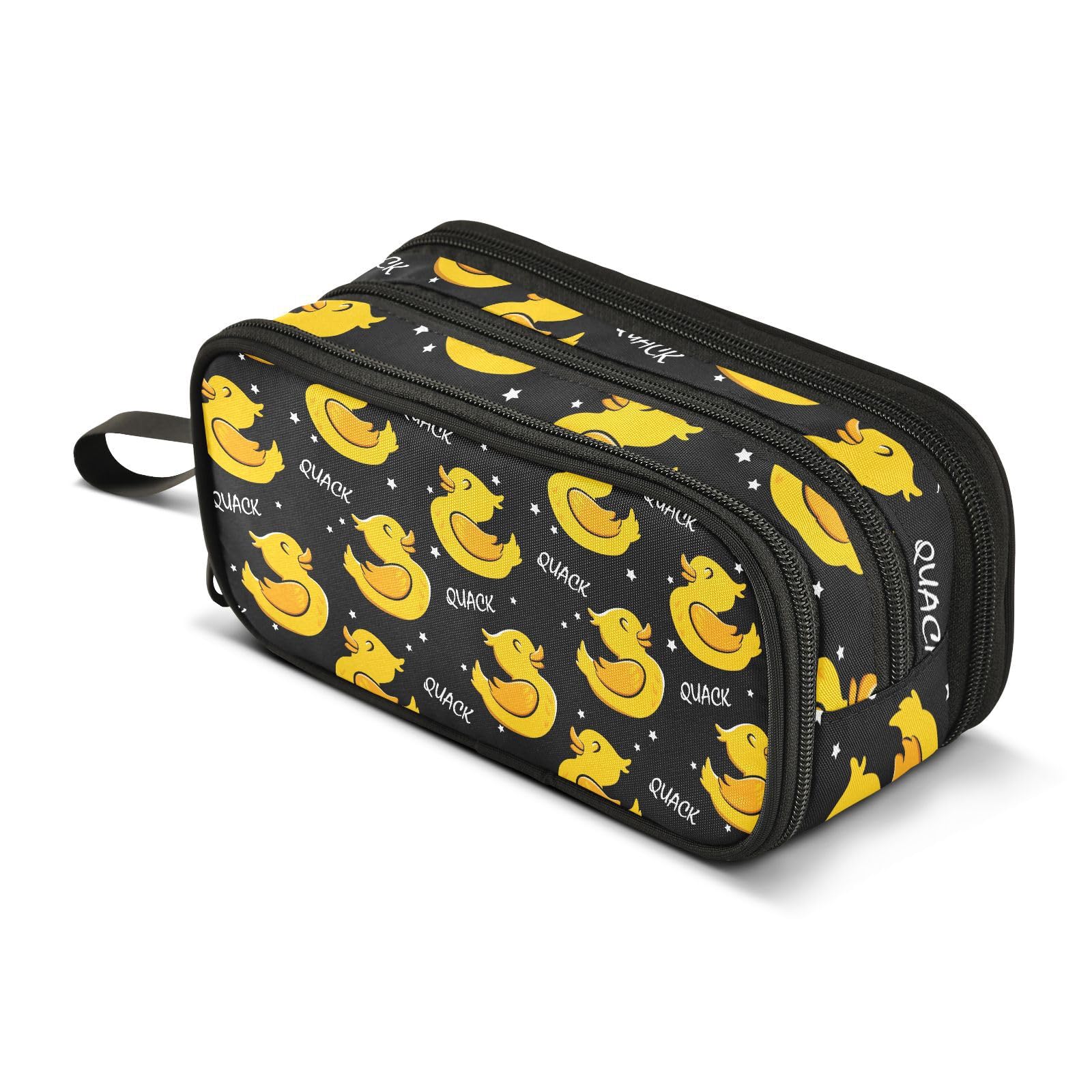 ISAOA Big Capacity Pencil Cases Cute Yellow Duck on Black Background Pouch Bag Large Pen Bag Stationery Bag for Girls Boys Student Adults Zipper Pencil Pouch
