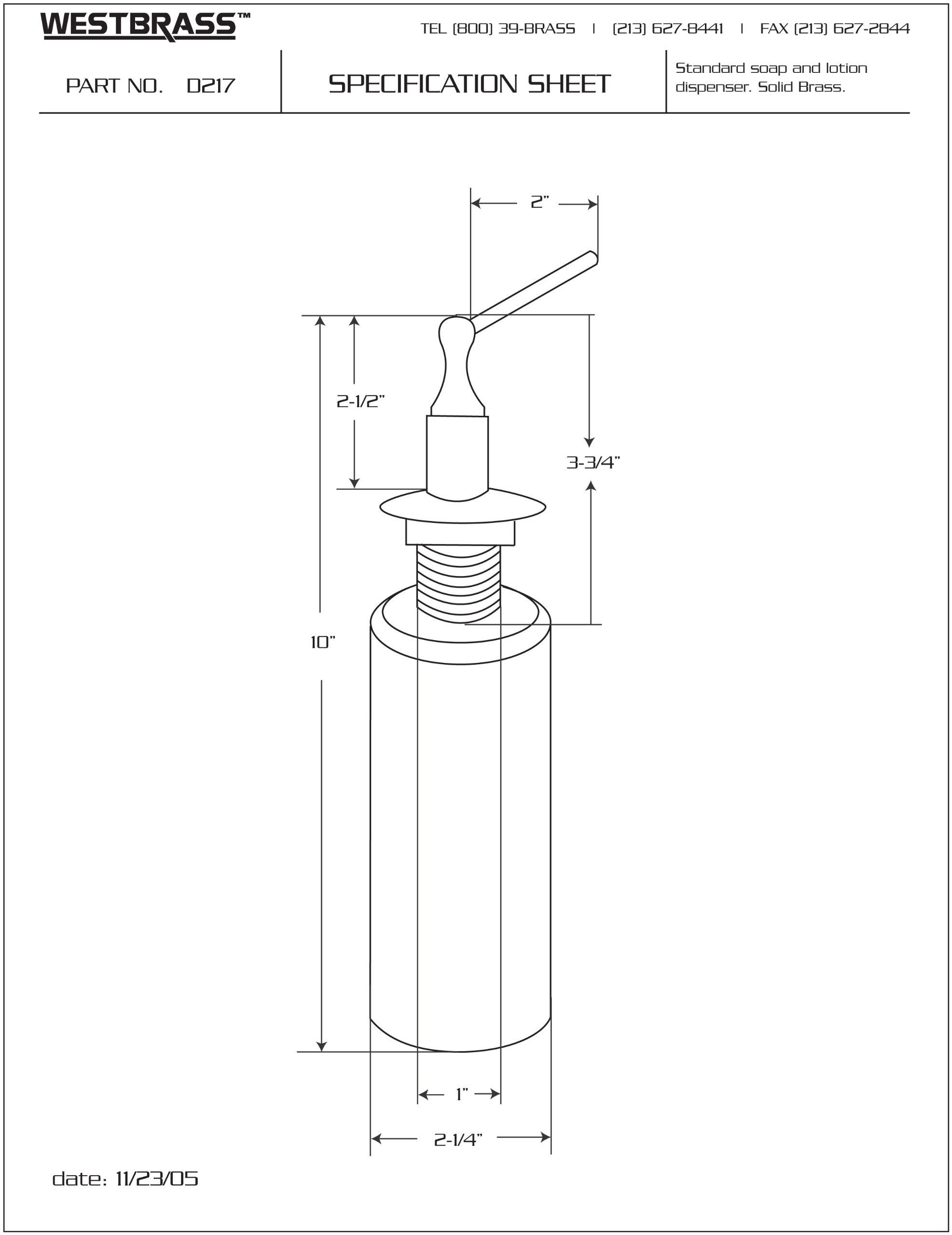 Westbrass Dispensador estándar de jabón/loción para fregadero de cocina, cromo pulido, D217-26