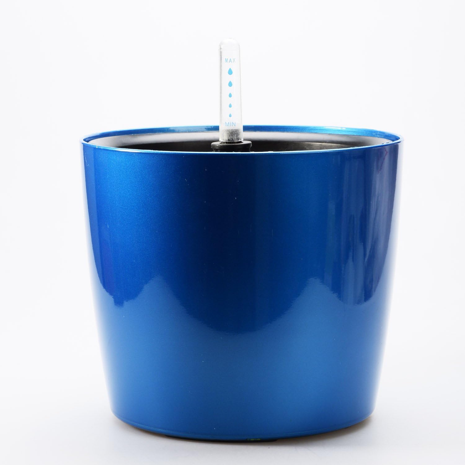 6-Inch Self Watering Planter Water Storage Flower Pot + Water Detector for Home Balcony Garden Decor (Round/Dark Blue)
