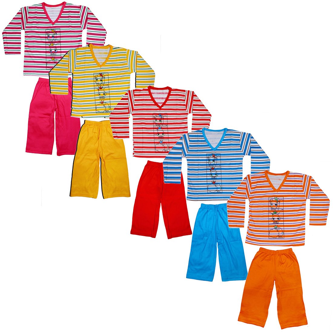 SR CREATIONS Baby Boy's Girl's Full Sleeve Cotton Printed T-Shirt and Pant Combo (12-18 Months, Multicolour) -Pack of 5