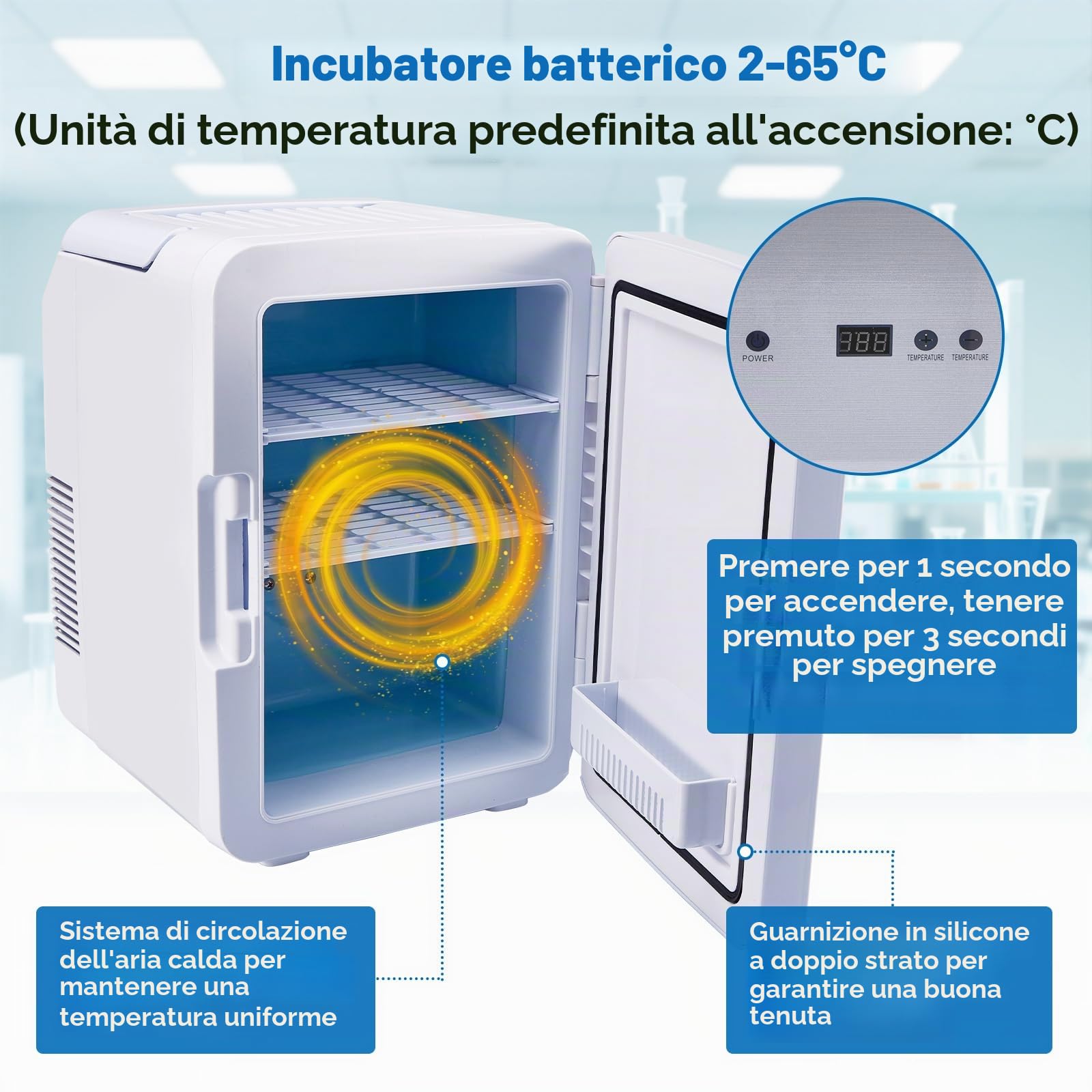 Incubatore, 10 l, 35-148 ℉, armadio termostatico per uso generale di laboratorio, ciotole di Petri, semi, 12 V/110 V