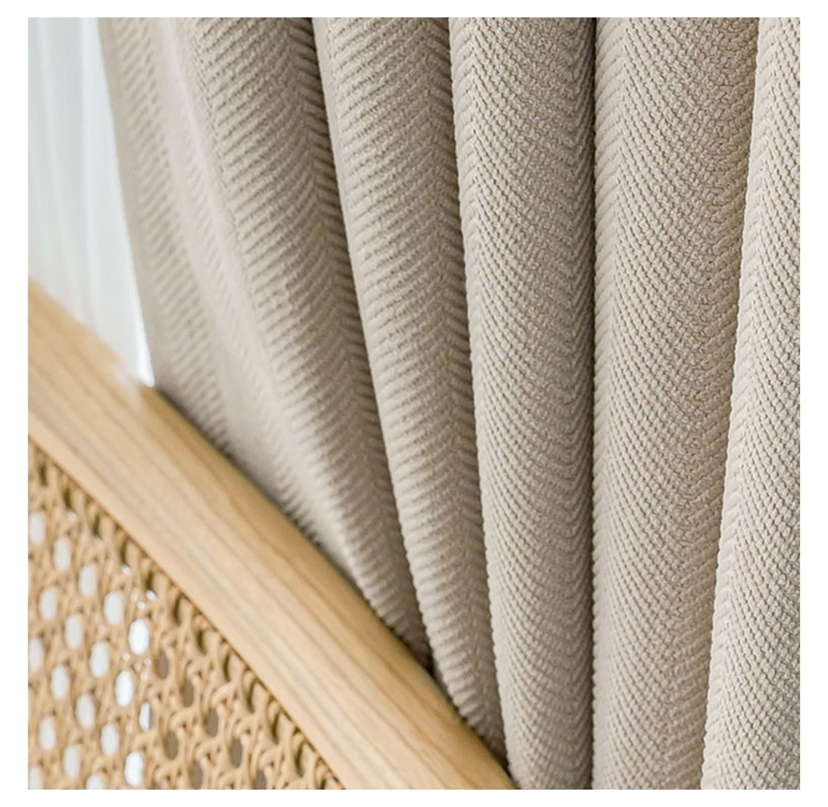 Musihy Blackout Curtains For Bedroom | Chenille Herringbone Thermal Insulated Curtains 2 Panels Set for Bedroom, Beige, Hook, 52x90 inch