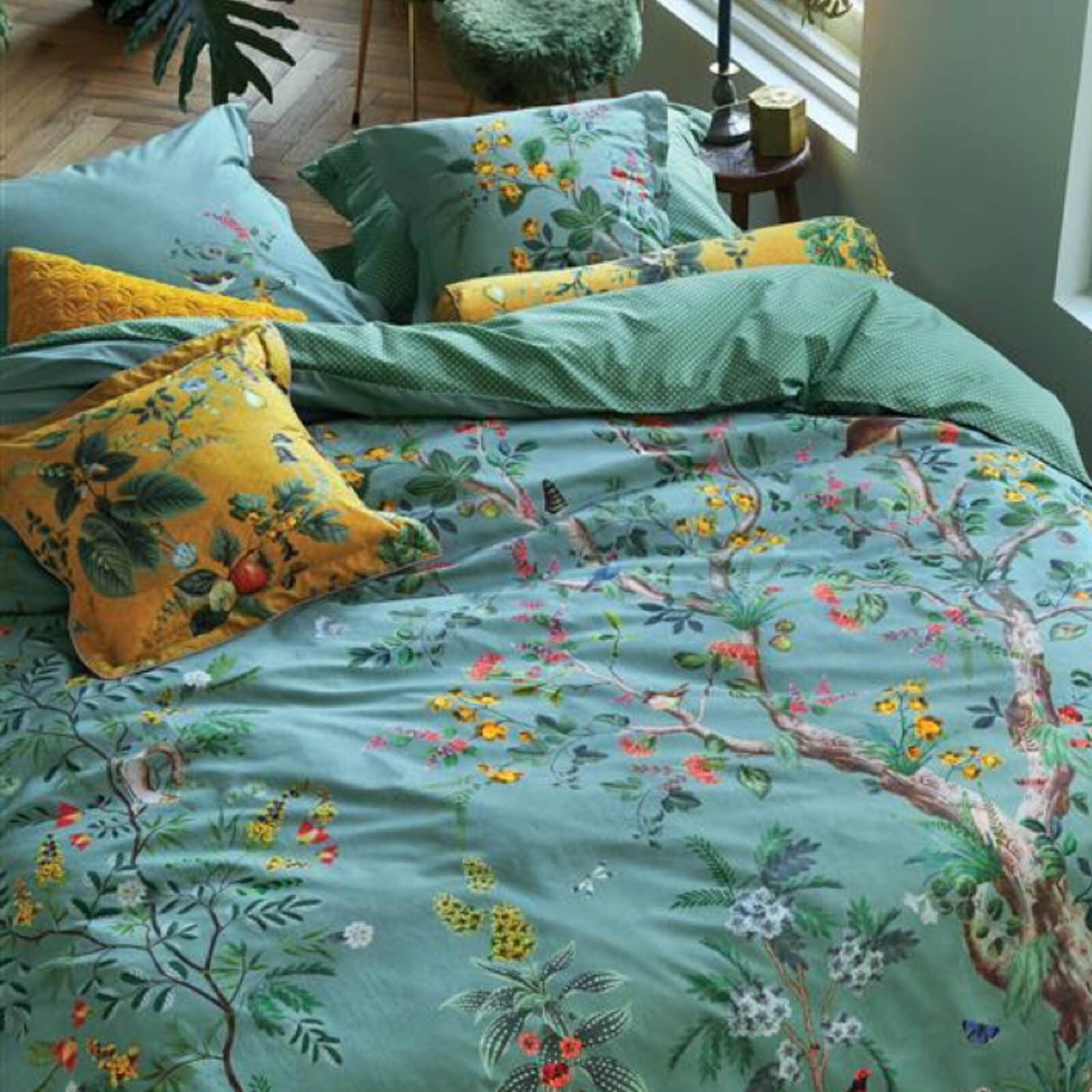 Pip Studio Wild and Tree Perkal Wendebettwäsche Set aus 100% Baumwolle, 200 Fadenzahl, Geblümtes Design mit Wendeoptik, Grün, 135 x 200 cm mit Kissenbezug