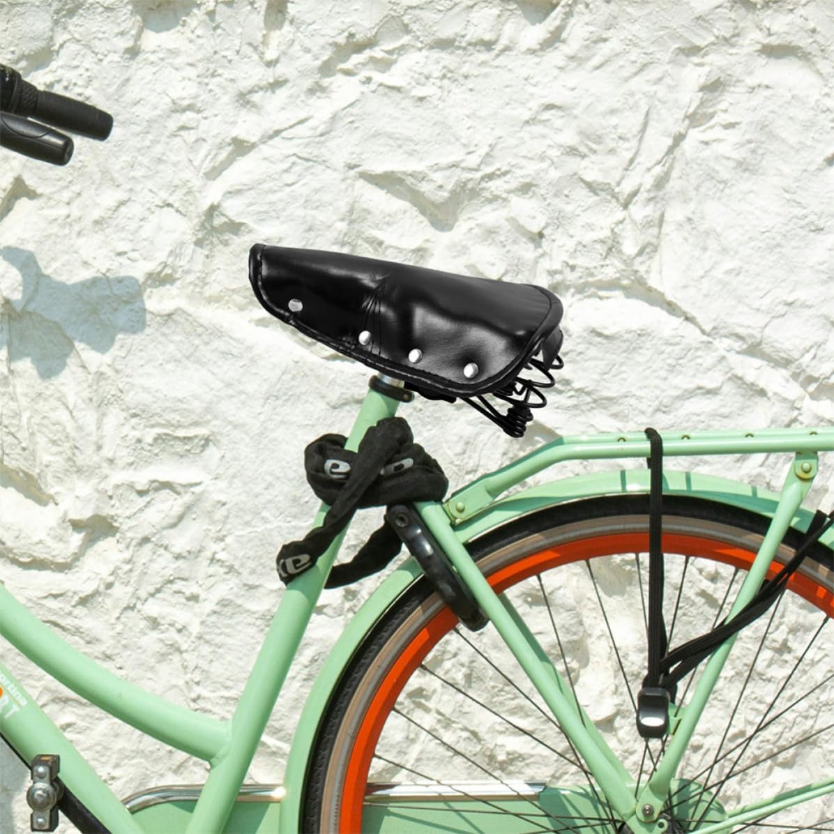 2 Pezzi Sella Bici Vintage Nera con Molletta, Ampia, in PU e Lega