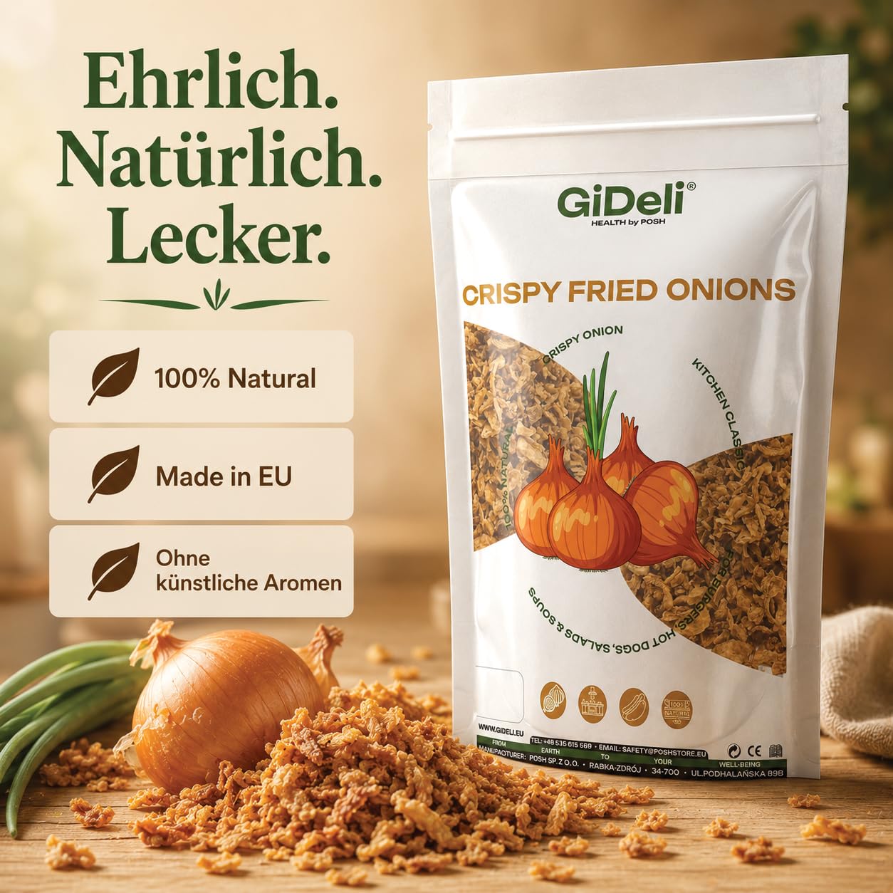 GiDeli Röstzwiebeln 3x5kg - Knusprig Geröstete Zwiebeln, 100% Natürlich - Kross & Aromatisch für Hot Dogs, Burger & Salate - Gebratene Zwiebeln zum Verfeinern von Suppen, Aufläufen & Fleisch