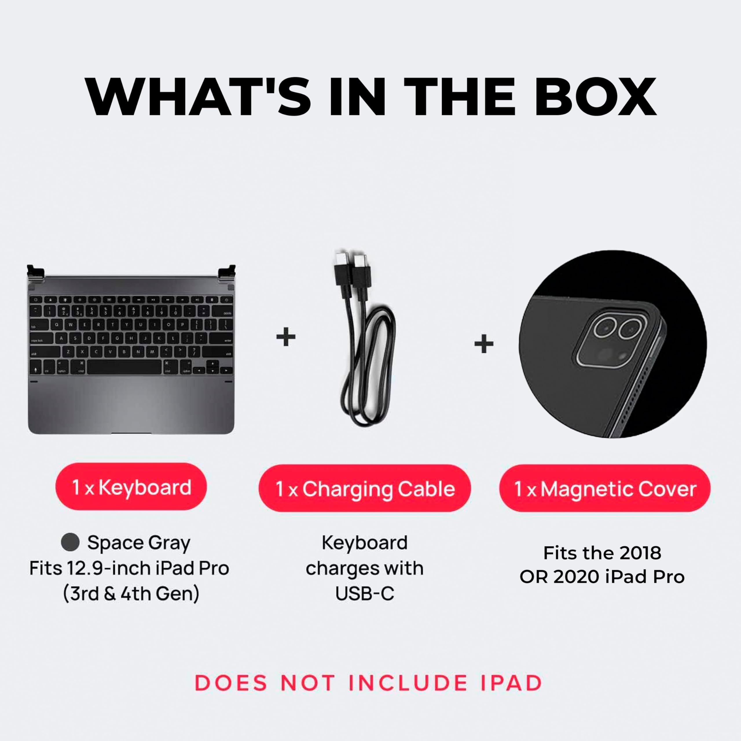 Brydge Pro 12.9 - Teclado para iPad Pro de 12.9 pulgadas 3rd Generation & 4th Generation (2018 y 2020) | Aluminio Wireless Bluetooth Keys | Batería de larga duración | (Space Gray)