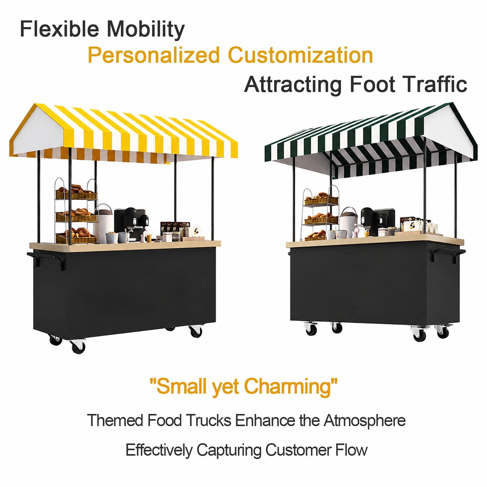 Móvil de Venta Ambulante de Comida Puesto de Comida con Toldo con Ruedas Freno para Tiendas Minoristas en Calles Centros Comerciales y Mercados.(Green,130 * 60 * 200)