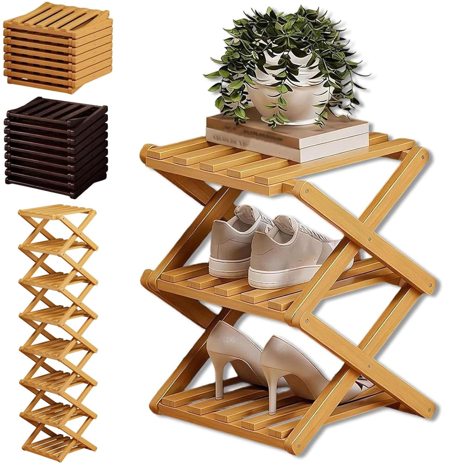 Étagère à chaussures pliable en bambou meuble de rangement vertical peu encombrant