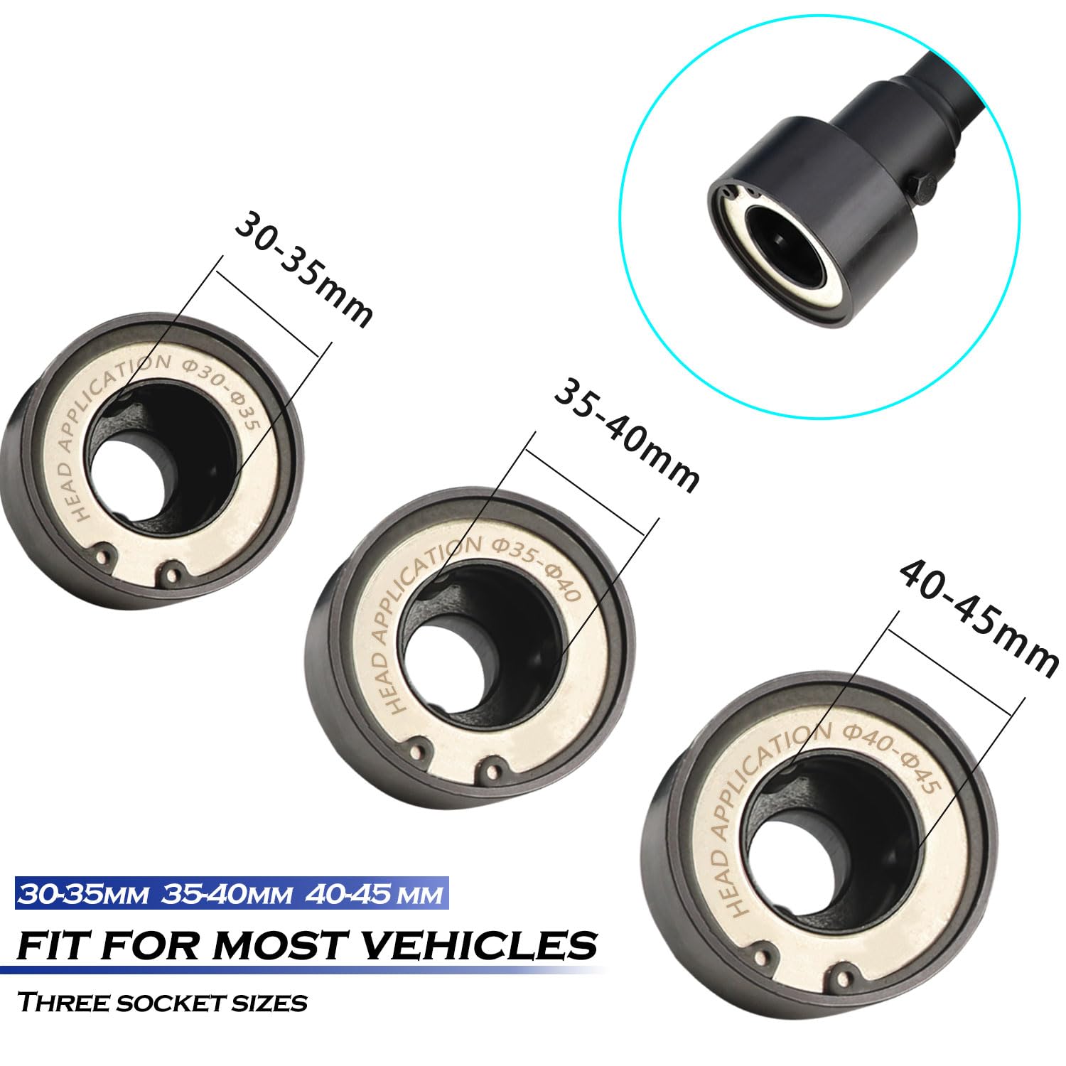 Kit d'outils de démontage et d'installation de biellettes de direction intérieures, outil de fusée d'essieu avec entraînement 1/2", outil de pressage pour voiture/SUV (30-35 mm, 35-40 mm, 40-45 mm)