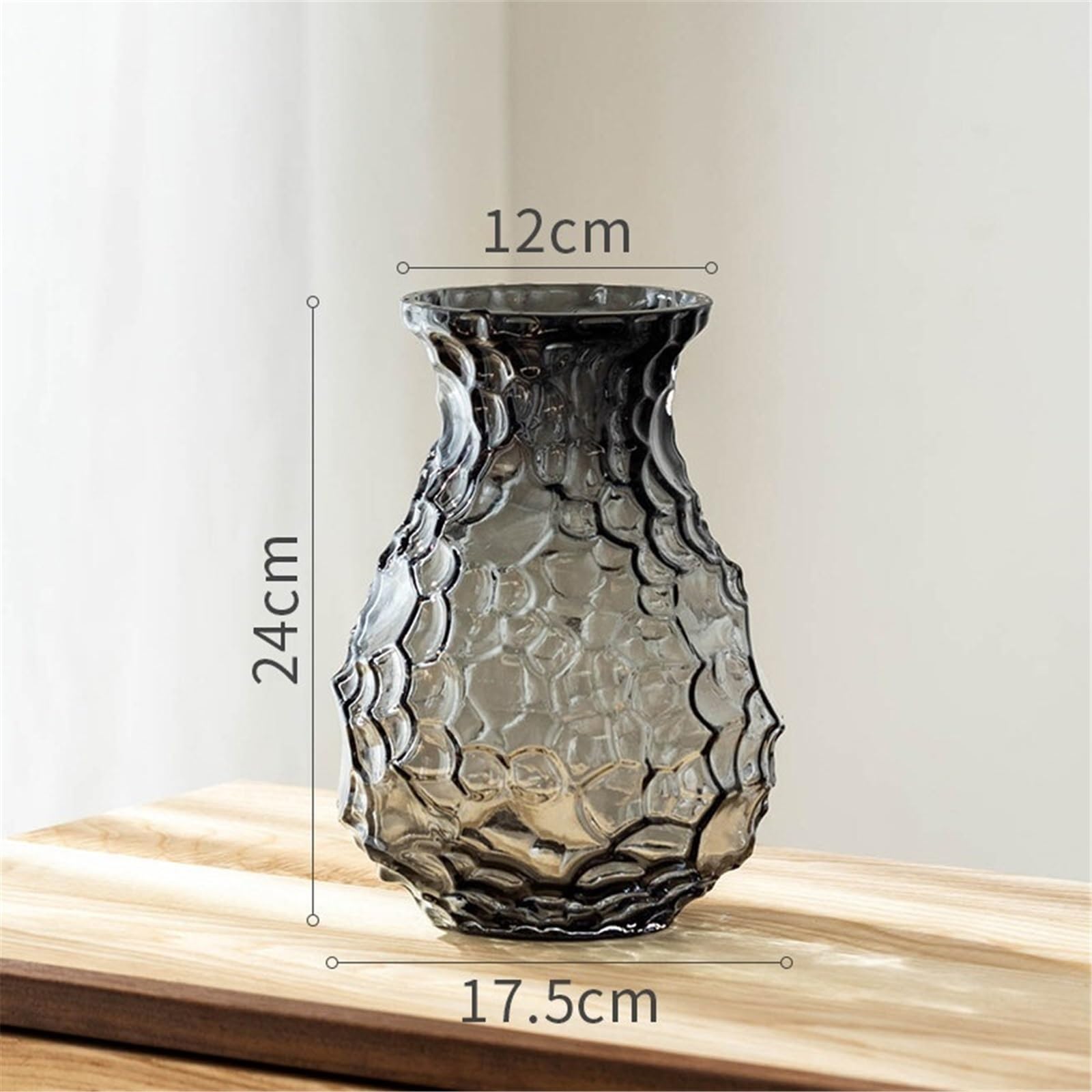 Vases en verre gris martelé texturés modernes Décoration d'intérieur | Vase décoratif for fleurs(Petit)