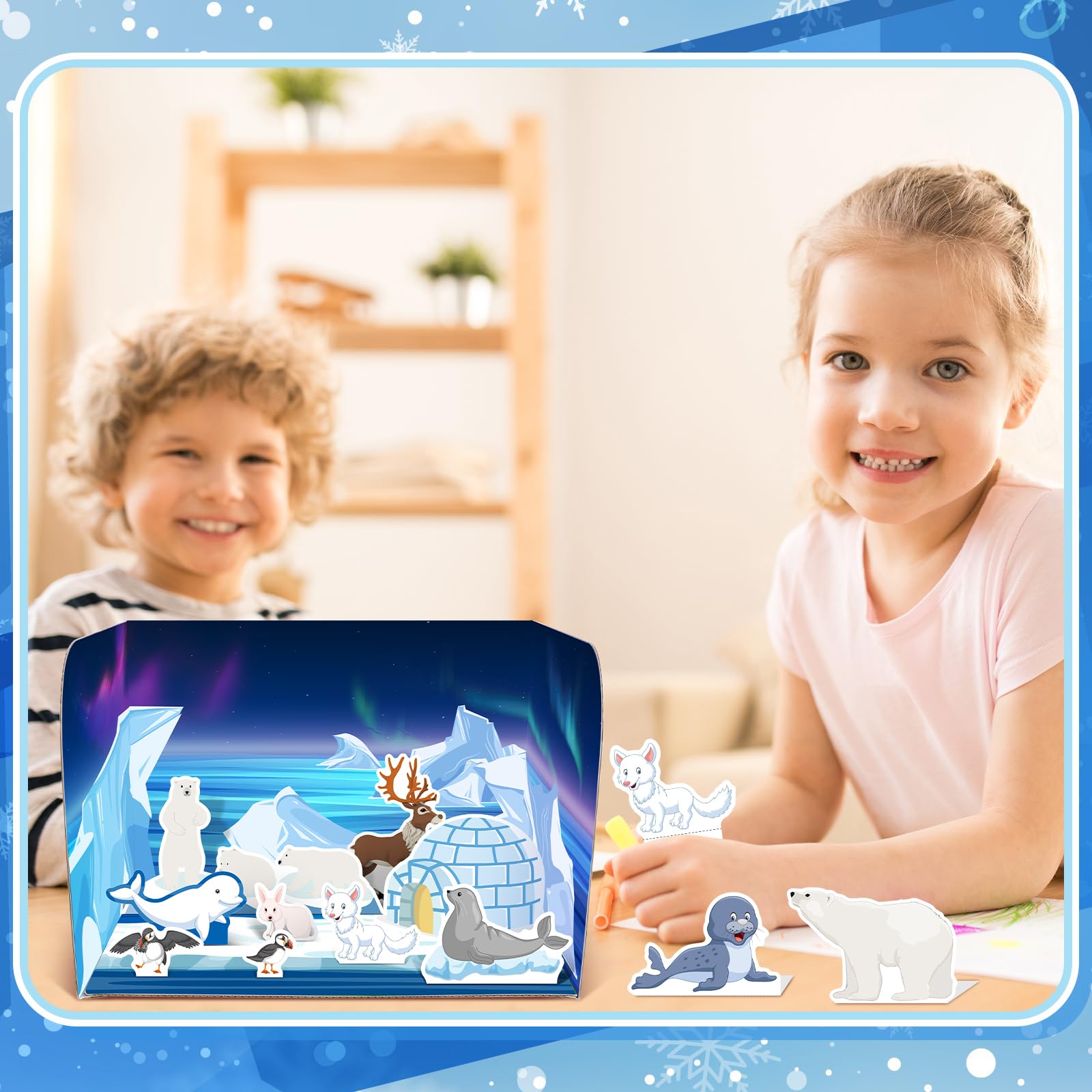 Watersay Papercraft Polar Animal Diorama Project Set Paper Polar Habitat Craft Activity Arctic Animal Habitat Diorama for Gifts School Project Birthday Party - Image 6