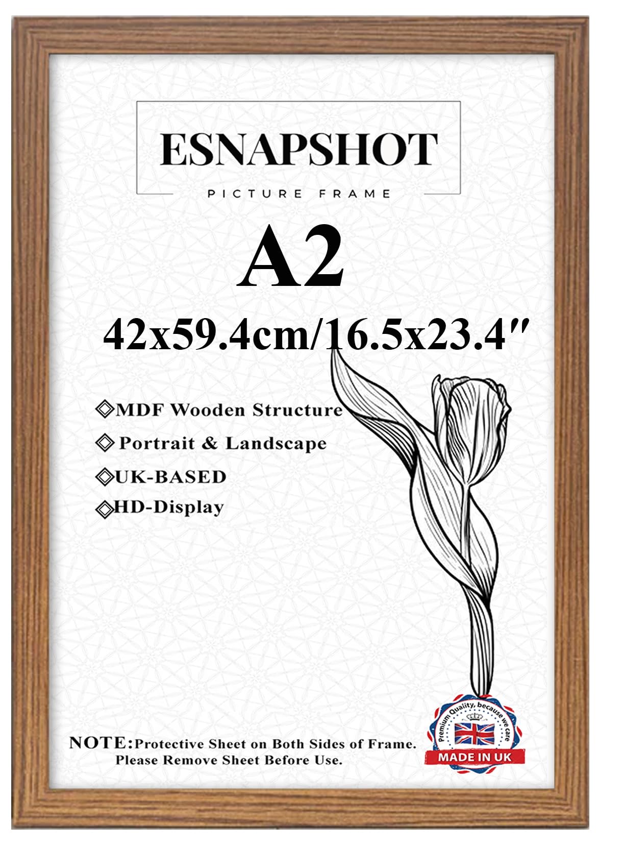 ESNAPSHOT A2 Picture Frame - Versatile 42x59.4cm Display Area-Engineered Wood with Polished Plexiglass- - Use As Poster Frames-Wall Mountable. (DARKOAK)