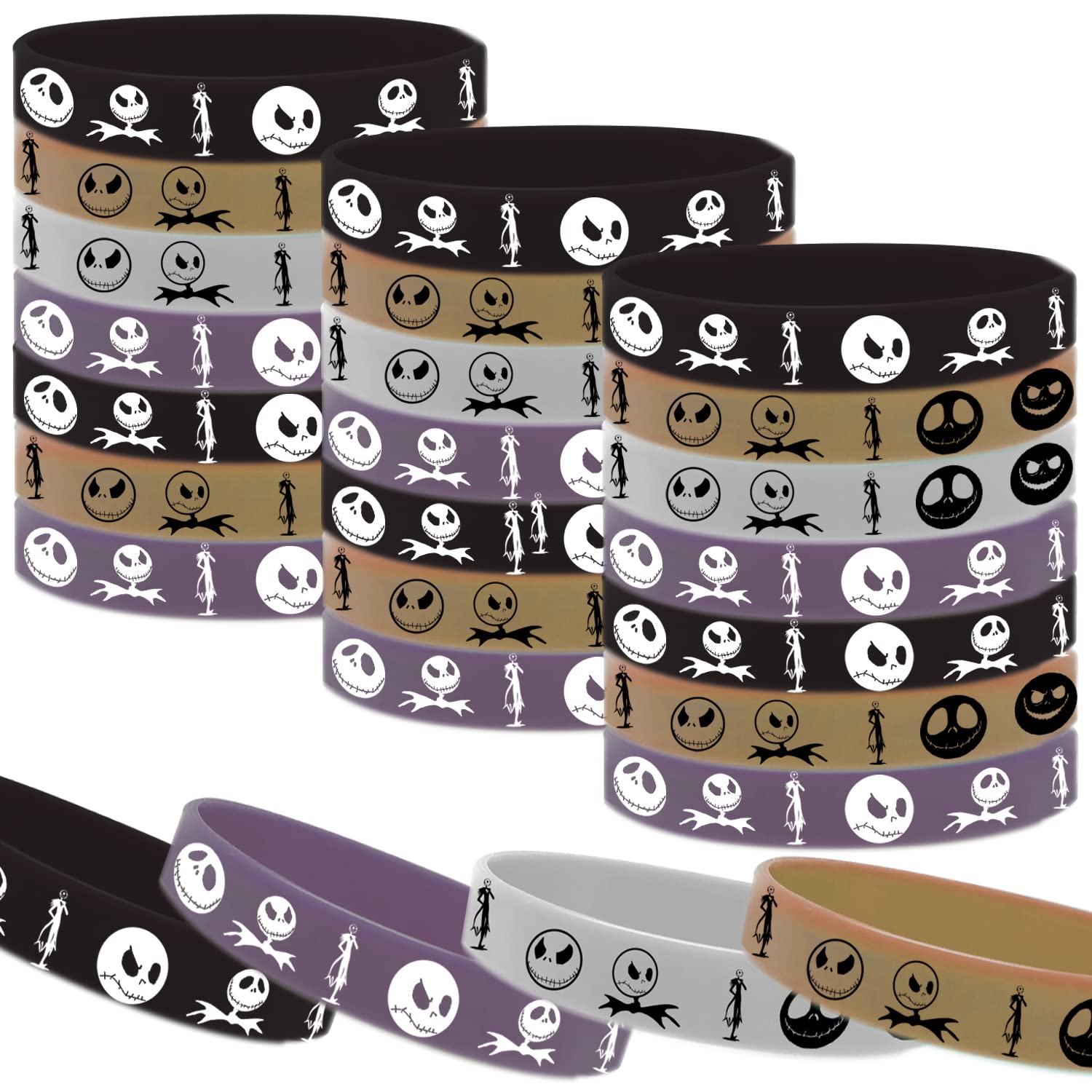 CupaPlay 24 PCS Halloween Christmas Party Favors Rubber Bracelets - Halloween Trick or Tread Skeleton Demon Party Supplies Goodie Bag Stuffers Fillers Silicone Wristbands