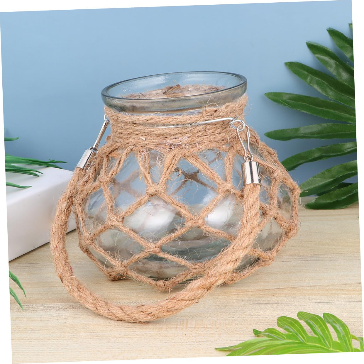 Vaso a cilindro decorativo per coltura Jarrones Decorativos Para Vaso decorativo per matrimoni con corda verde contenitore per piante trasparente supporto conchiglia