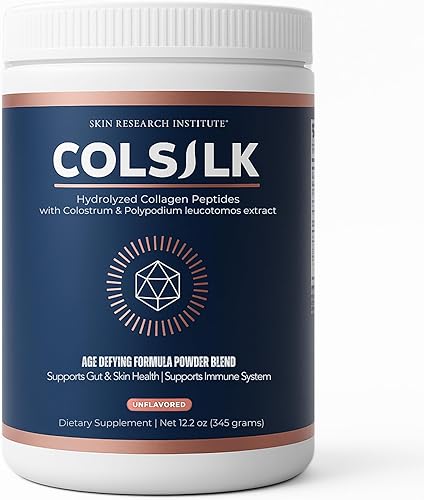 SRILabs ColSilk - Polvo de colágeno hidrolizado sin sabor con calostro y polipodio, piel, cabello, uñas, salud intestinal y apoyo articular, una