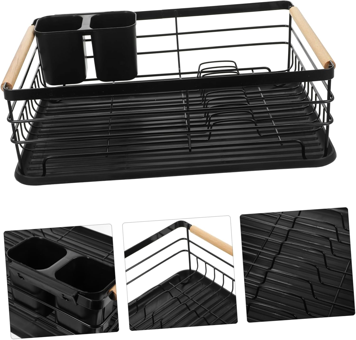Cabilock Dish Rack with Cutlery Holder Multi-Functional Kitchen Countertop Drying Rack Sturdy and Practical Design Keeps Dishes Clean and Dry for Home Use Black Iron Construction