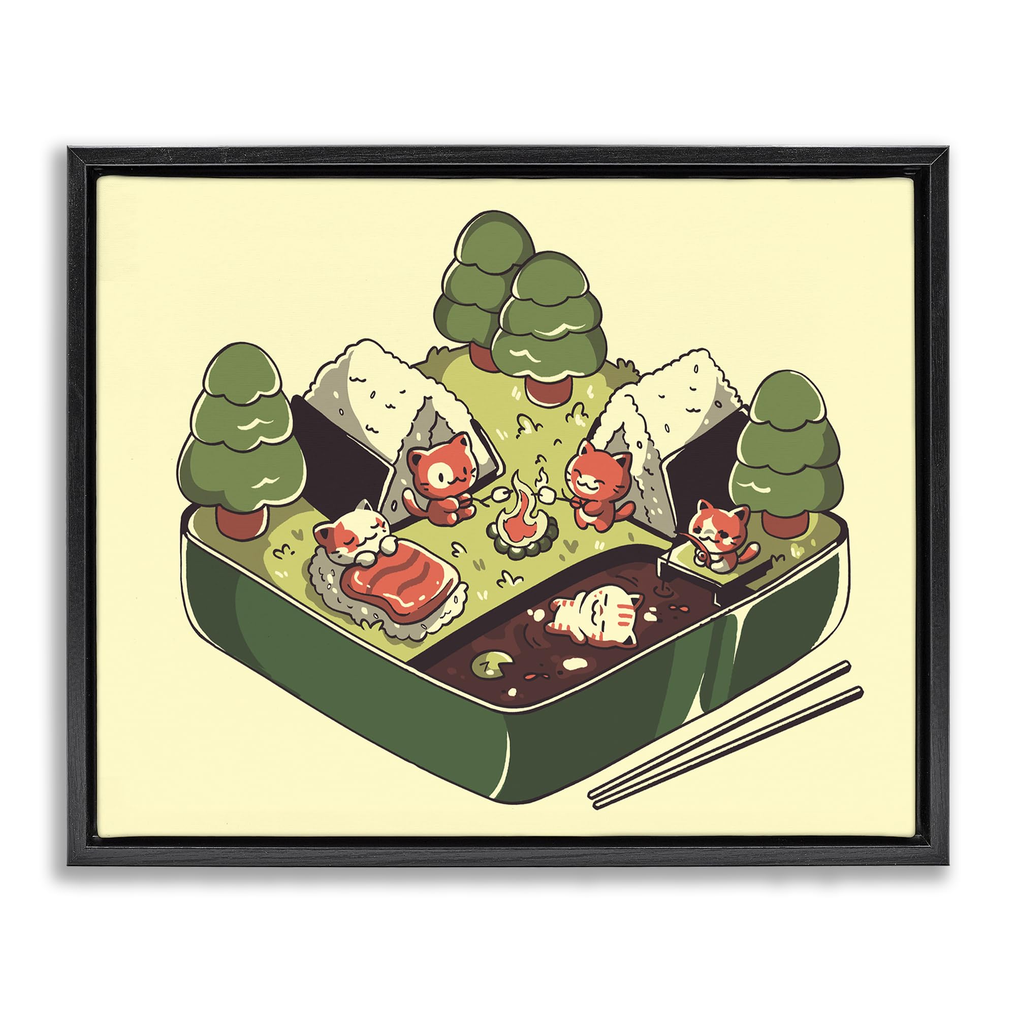 Stupell Industries Jet Black (Matte) Kawaii Sushi Camp Bento Playful, 24 X 30 Inch Canvas In Floater Frame