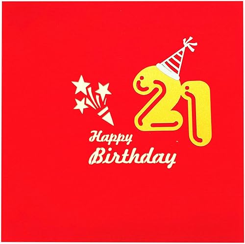 Vista 7 de iGifts And Cards Tarjeta de felicitación emergente 3D con caja de fiesta de cumpleaños número 21 en color rojo de feliz 21 años, bonita