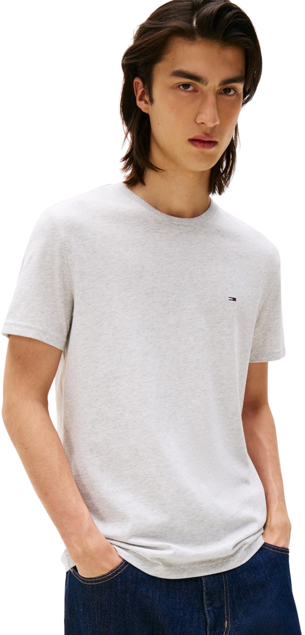 Tommy Jeans Men's TJM XSLIM Jaspe HTR TEE EXT DM0DM20363 S/S T-Shirt, Grey (Lt Grey HTR), XXL