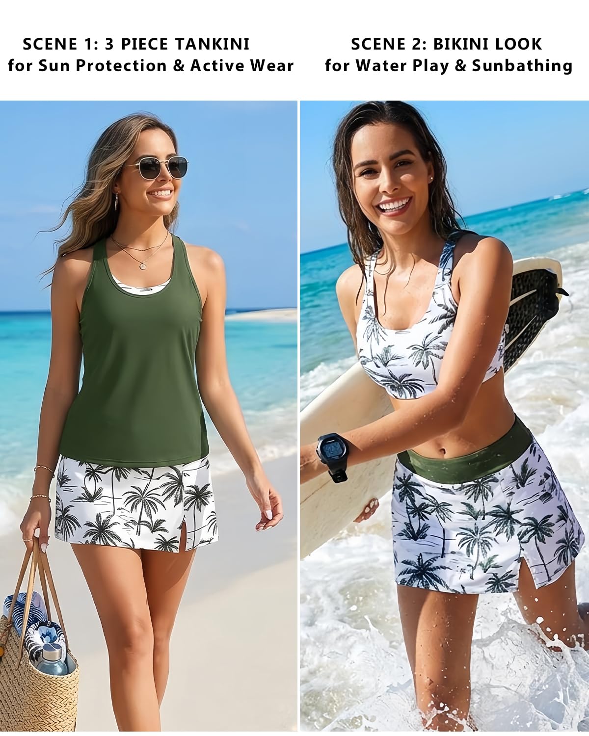 Daci 3-teiliger Tankini-Badeanzug für Damen mit Rock – Bauchkontrolle, Badeanzug, Tank-Top, Sport-BH, Sport-BH 2026, athletische Bademode