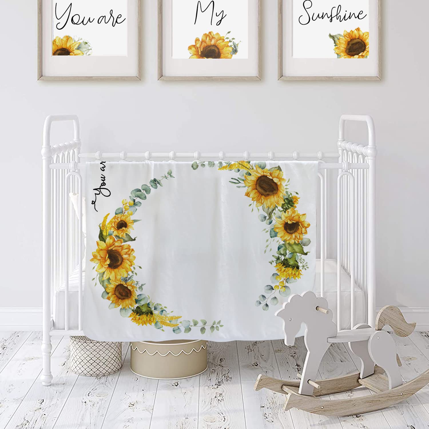 Manta de hito para bebé niña, manta mensual con imágenes de hitos recién nacidos, decoración de guardería de girasoles, manta de fondo de fotos de 45 x 40 pulgadas con corona y diadema