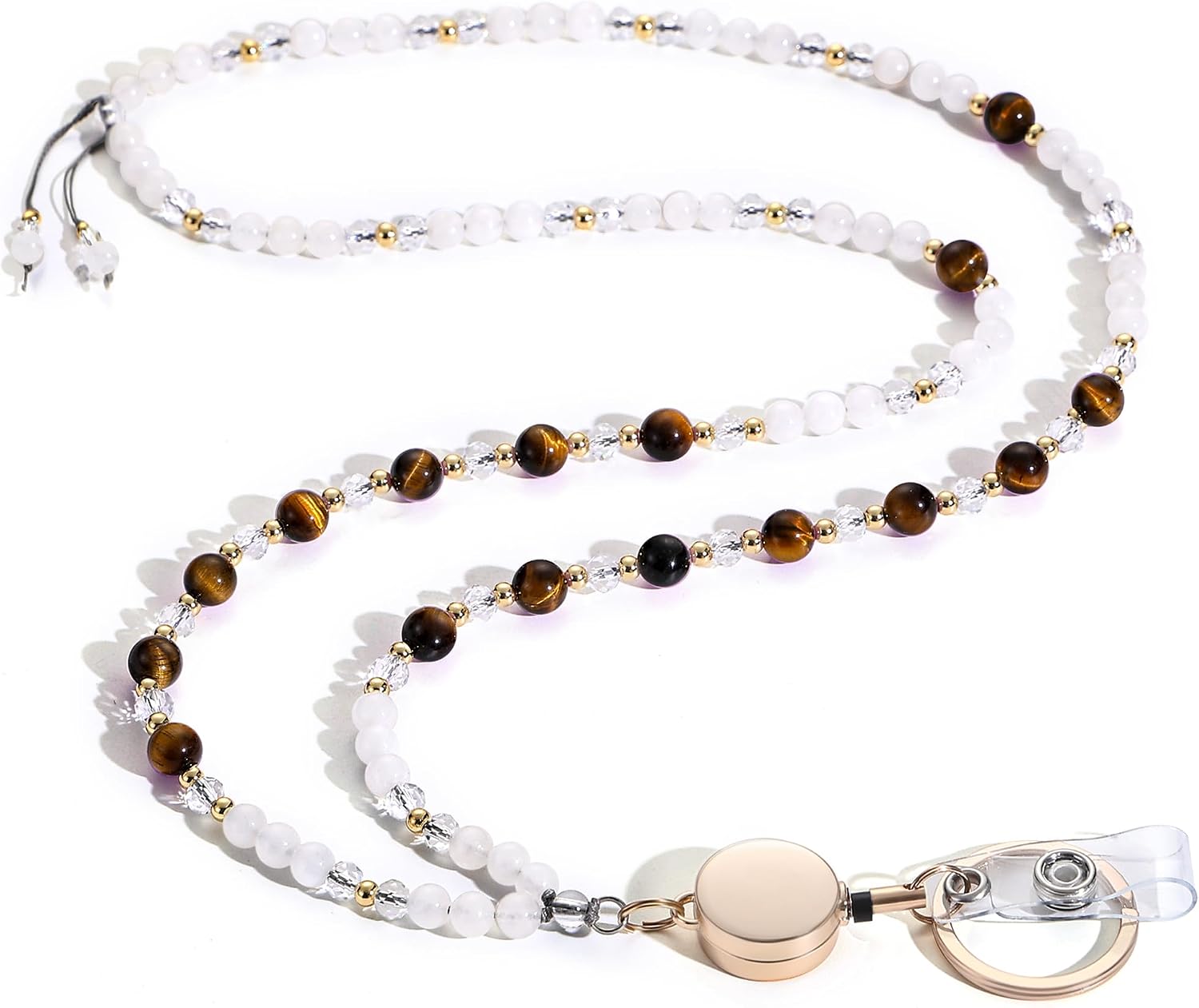 Natural Stone Beaded Lanyards for ID Badges and Keys, Tiger Eye