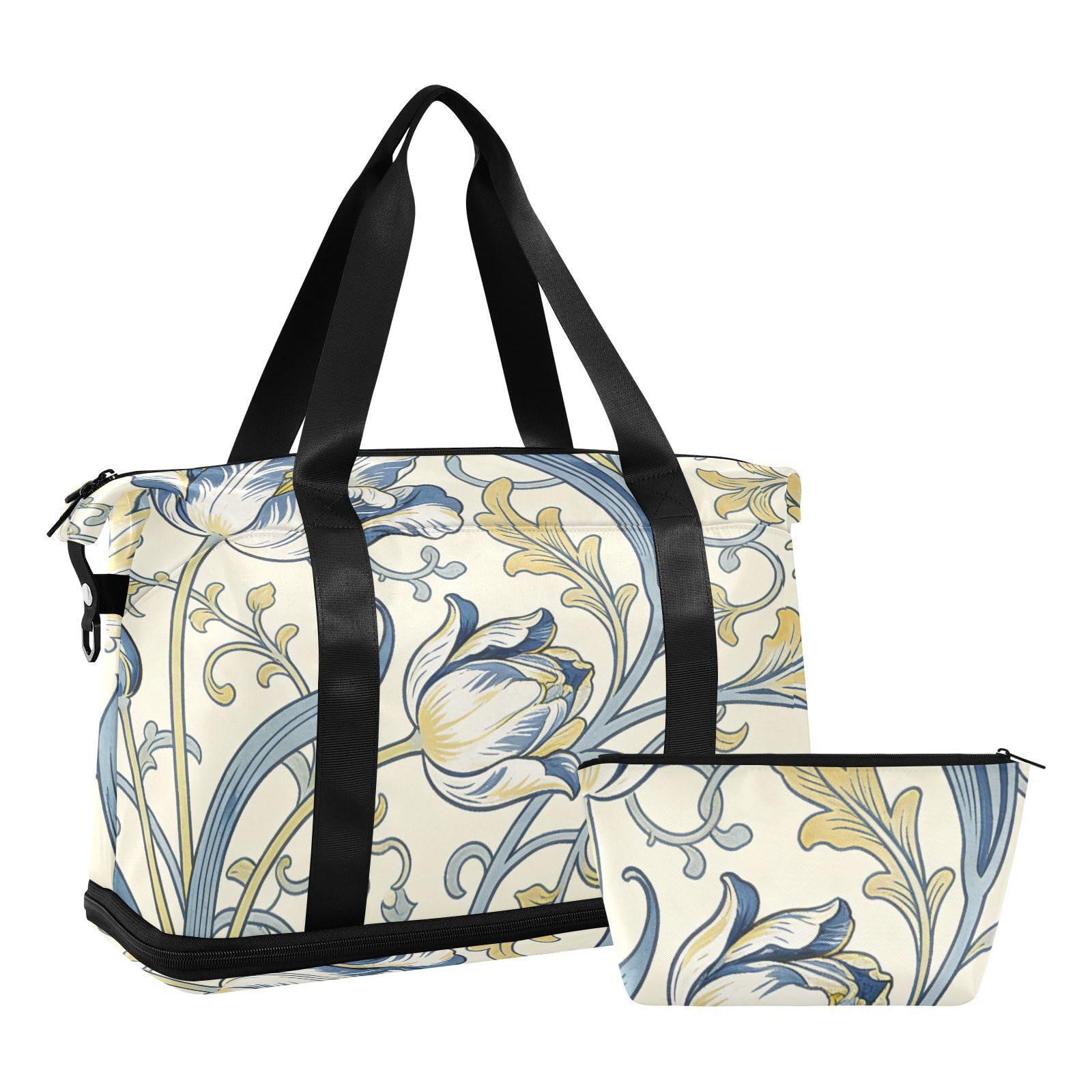 William Morris Vintage niebieskie tulipany duża torba podręczna z mokrą kieszenią regulowany pasek torba podróżna torba na siłownię wodoodporna dla mężczyzn kobiet