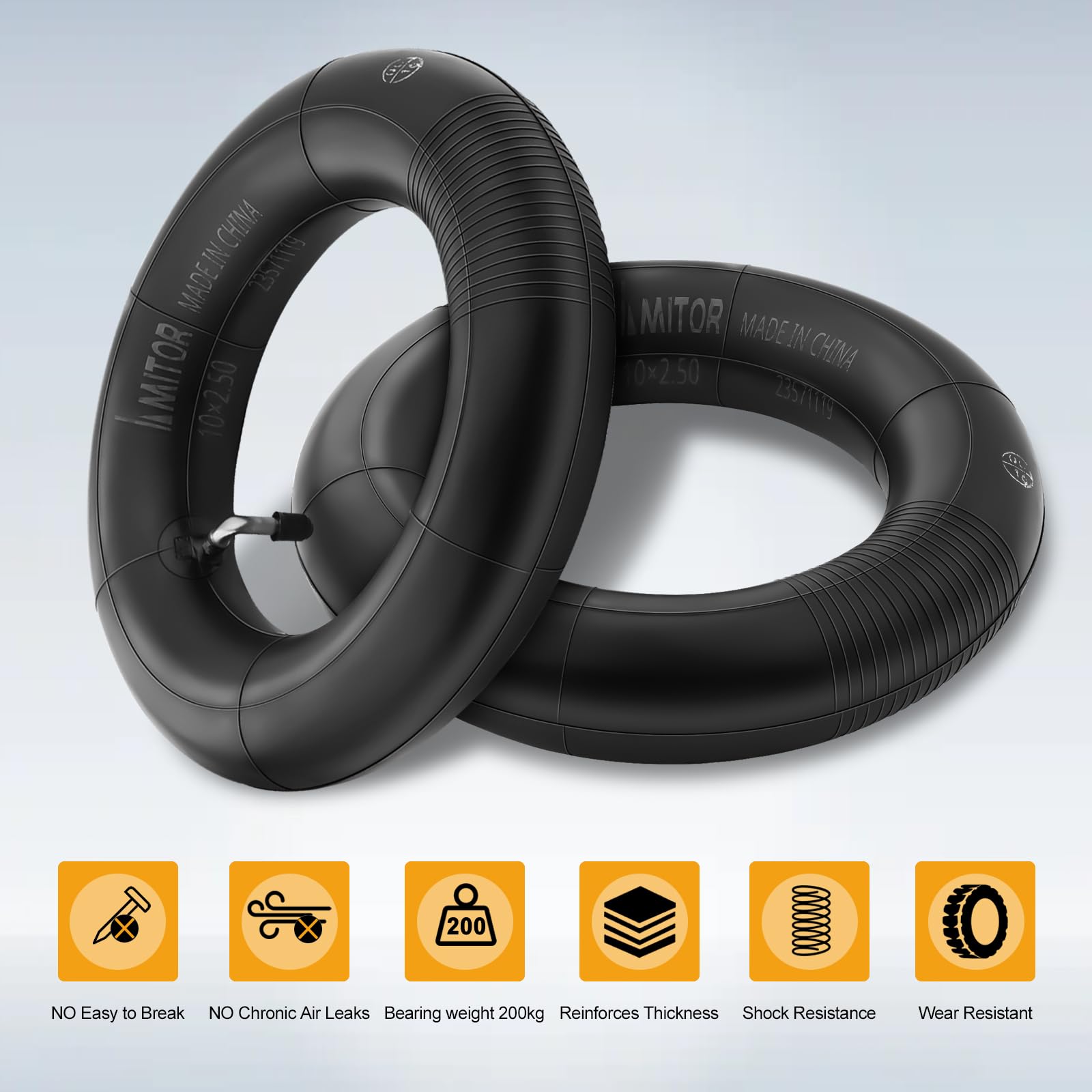 2 Camere Aria 10x2.5 Per Monopattini Elettrici - Valvola 90&deg; Argento | Ricambio Ninebot, Kugoo