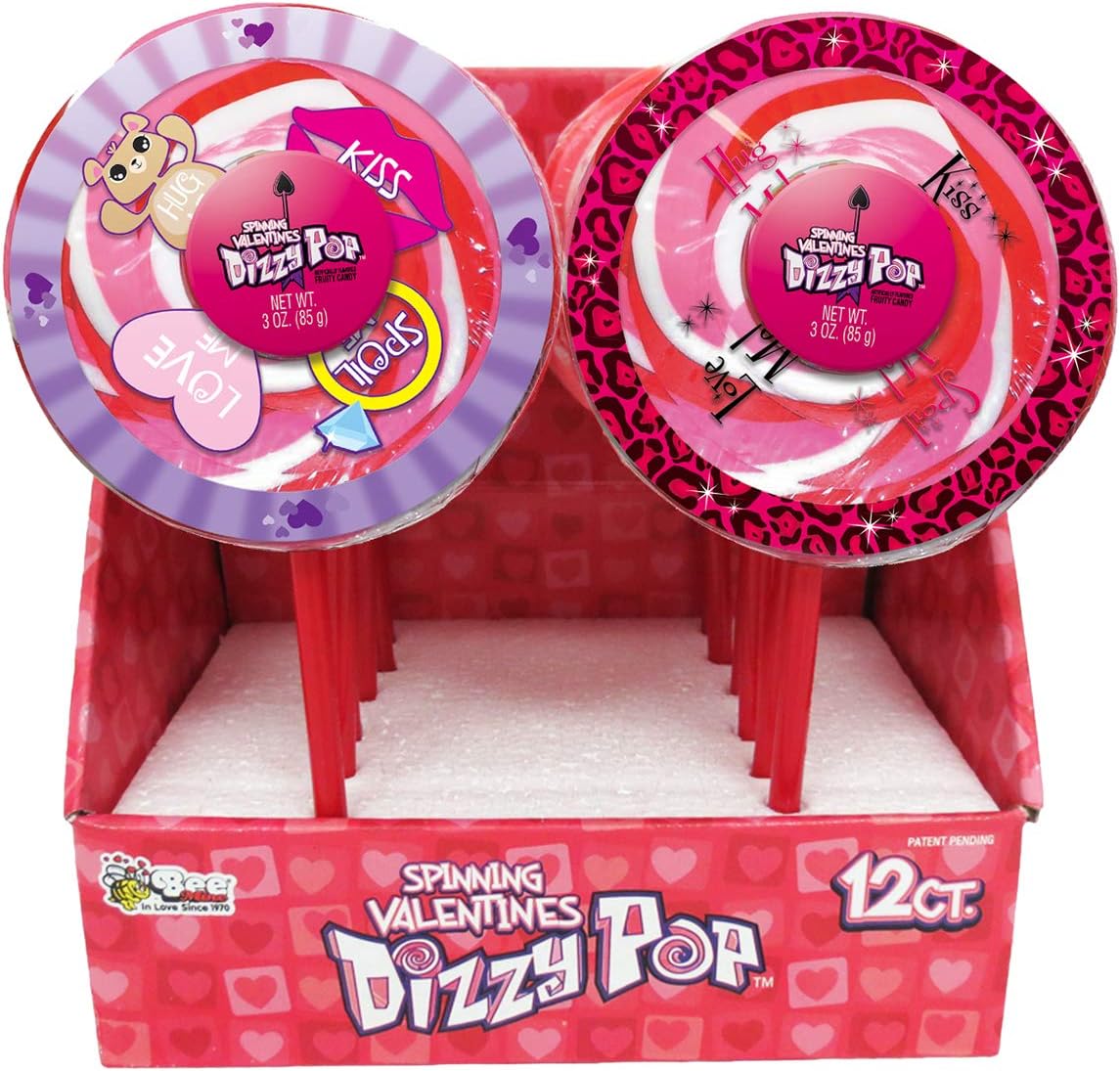 Valentine Pink and White Spinning Dizzy Pops - 3.5 oz (Pack of 12)