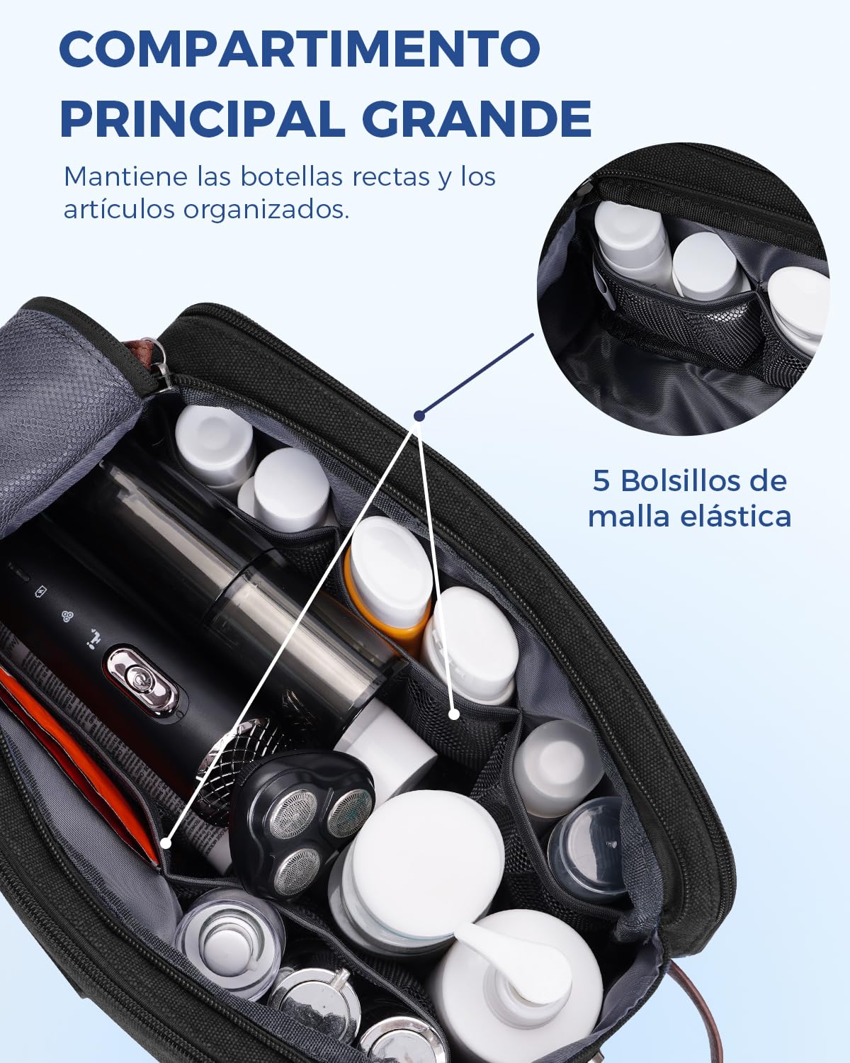 WANDF Neceser de Viaje para Hombre Impermeable, Bolsa de Aseo con Múltiples Compartimentos, Organizador para Afeitadora, Artículos de Higiene y Cosmética, Ideal para Viajes, Gimnasio o Trabajo, Negro
