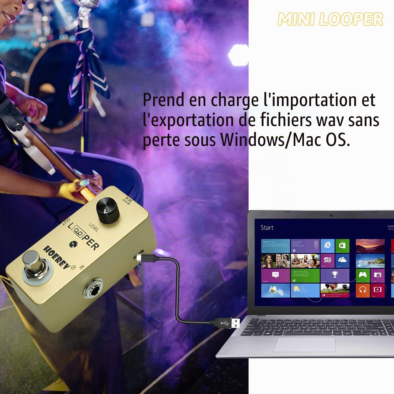HOEREV Guitar Mini Loop Effector Looper - Conception Compacte, Haute Qualité Sonore, Overdubs Sans Fin, Matériel Durable, Idéal pour les Enthusiastes de Musique et Performances Live