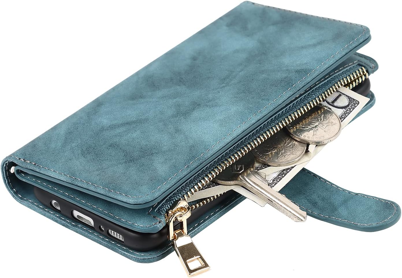SailorTech Samsung Galaxy S10 Case, Wallet Case 9 Card Holder 1 Zipper Coin Wallet 2 Cash Slot Lanyard Flip Leather Cover Compatible with Galaxy S10 Blue