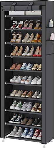 UDEAR Zapatero de pie de 10 niveles, organizador resistente para armario, entrada, estante apilable para zapatos con cubierta a prueba de polvo,